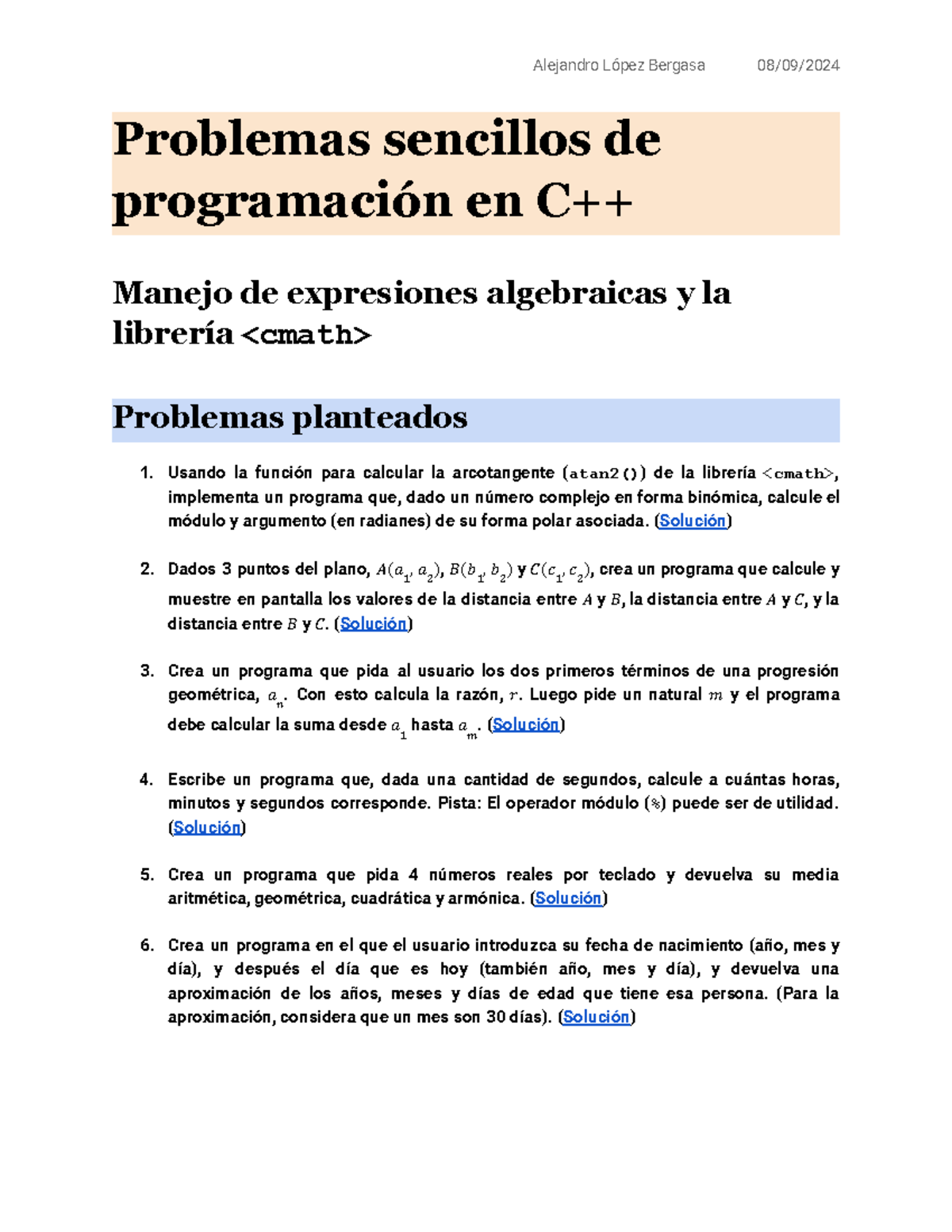 6 problemas sencillos resueltos de C++ - Problemas sencillos de ...