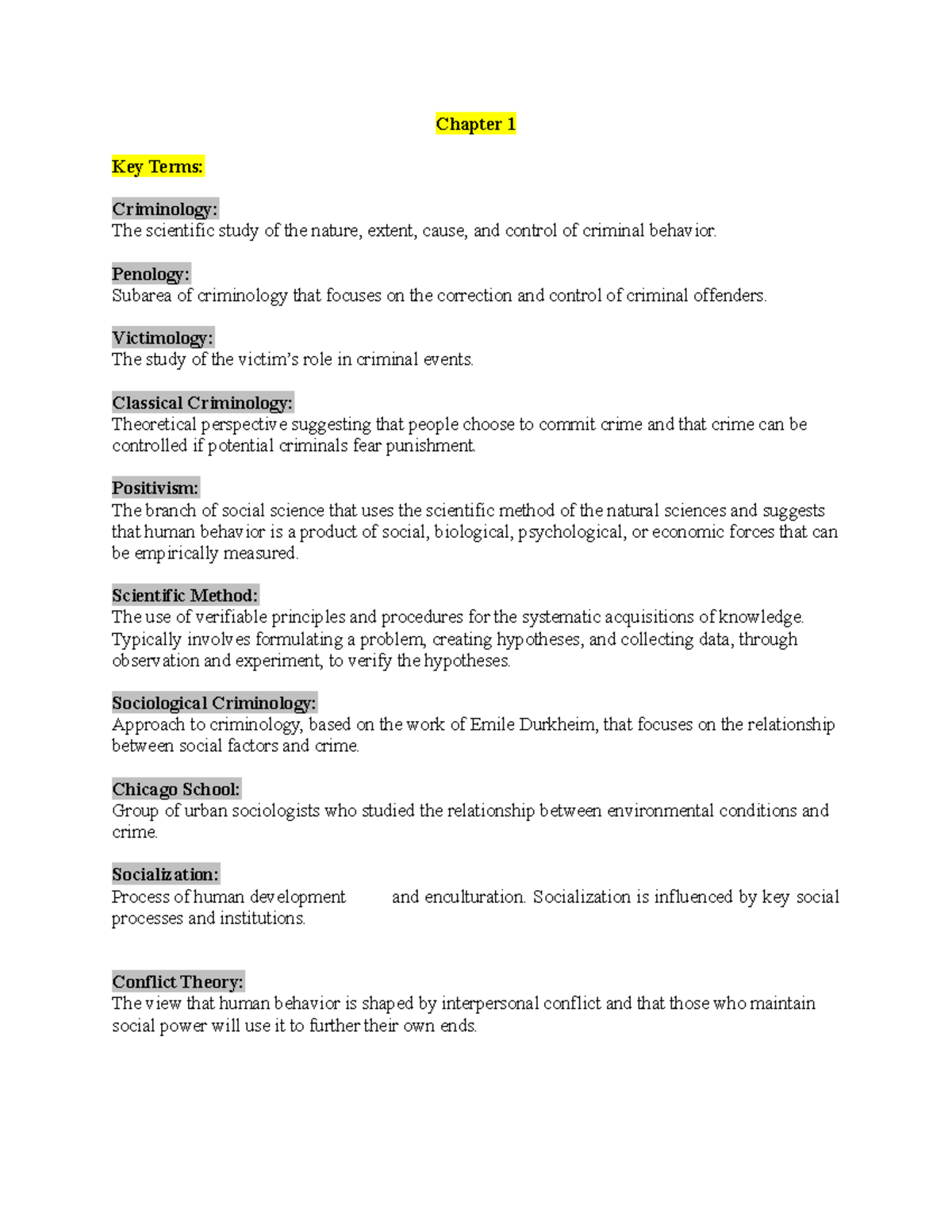 Chapter 1, Key - Summary Criminology - Chapter 1 Key Terms: Criminology ...