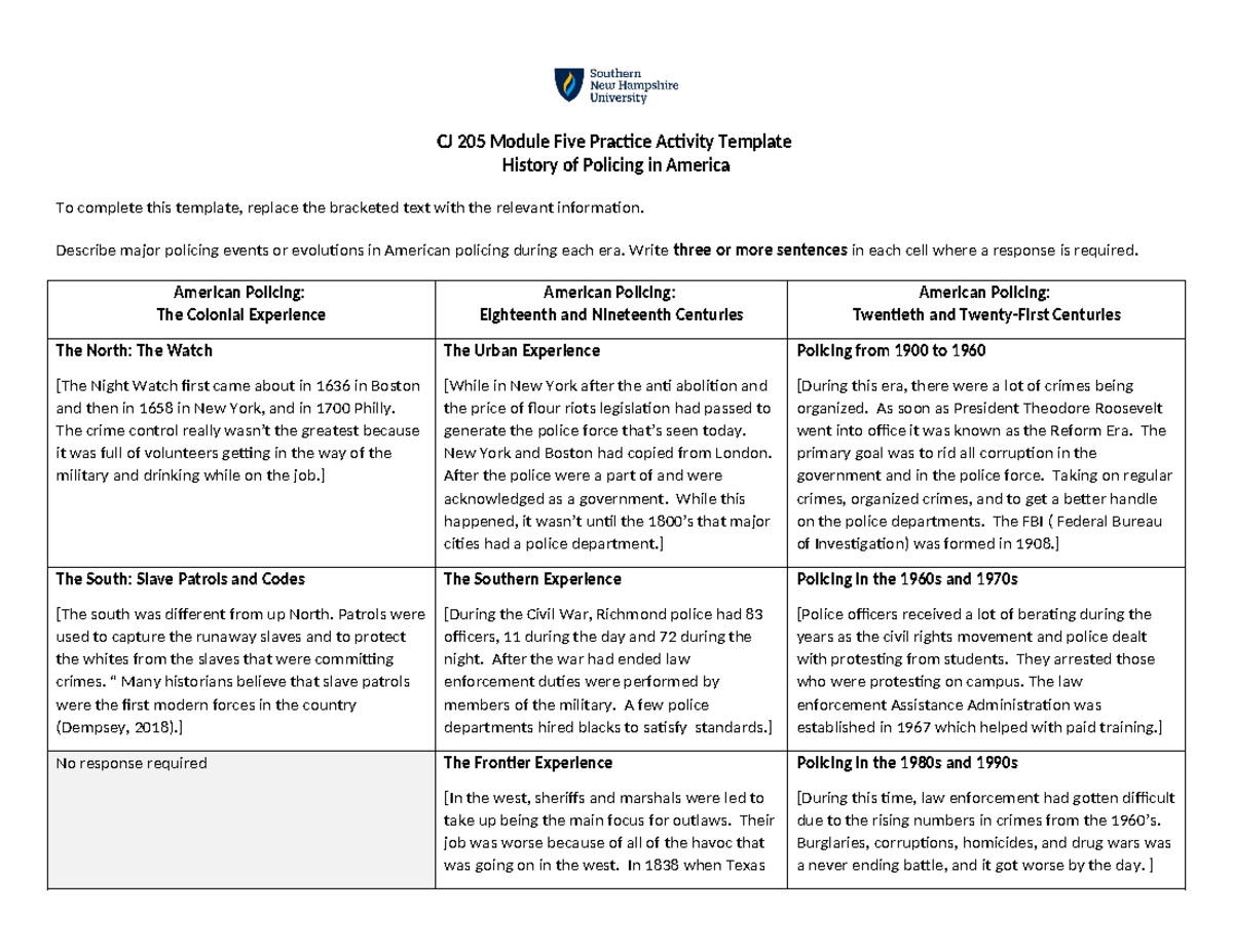 CJ 205 Module Five Practice Activity Template - CJ 205 Module Five ...