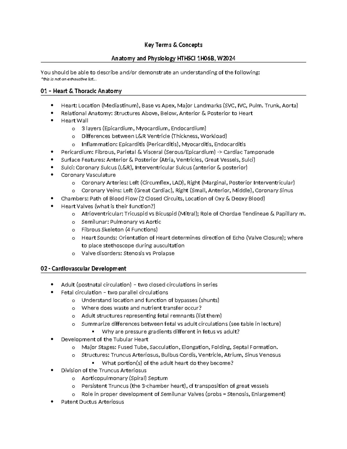 A&P Key Terms & Concepts W24 append - Key Terms & Concepts Anatomy and ...