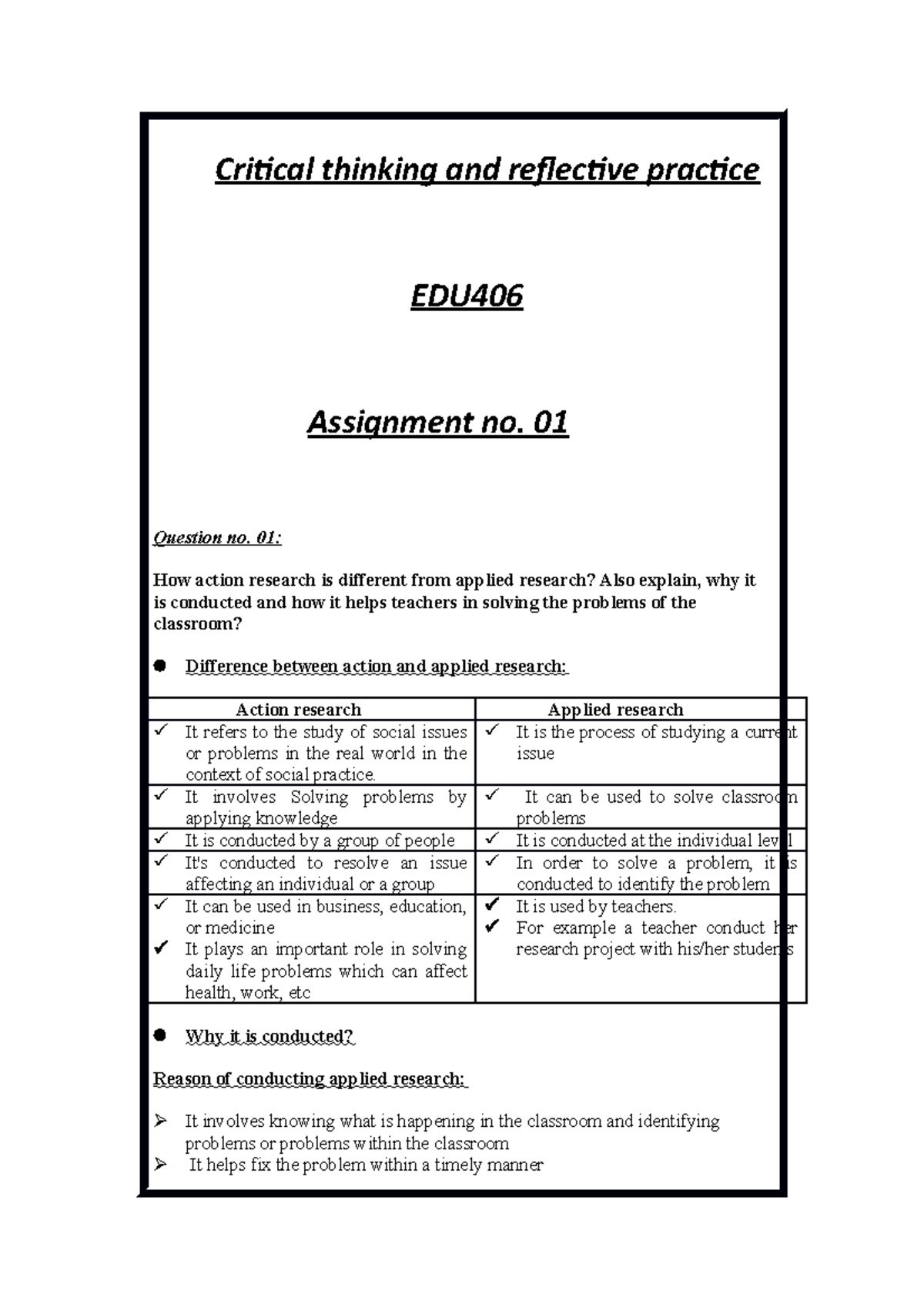 Fall 2021 EDU406 1 BC2004 00263 - Critical thinking and reflective ...