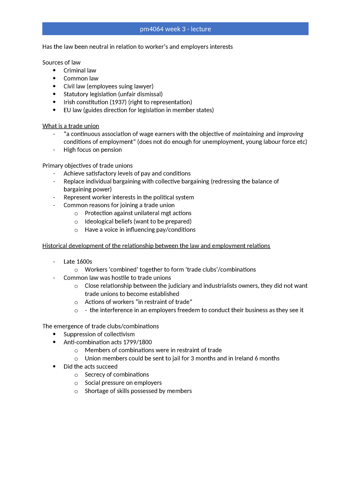 Pm4064 week 3 lecture - Has the law been neutral in relation to worker ...