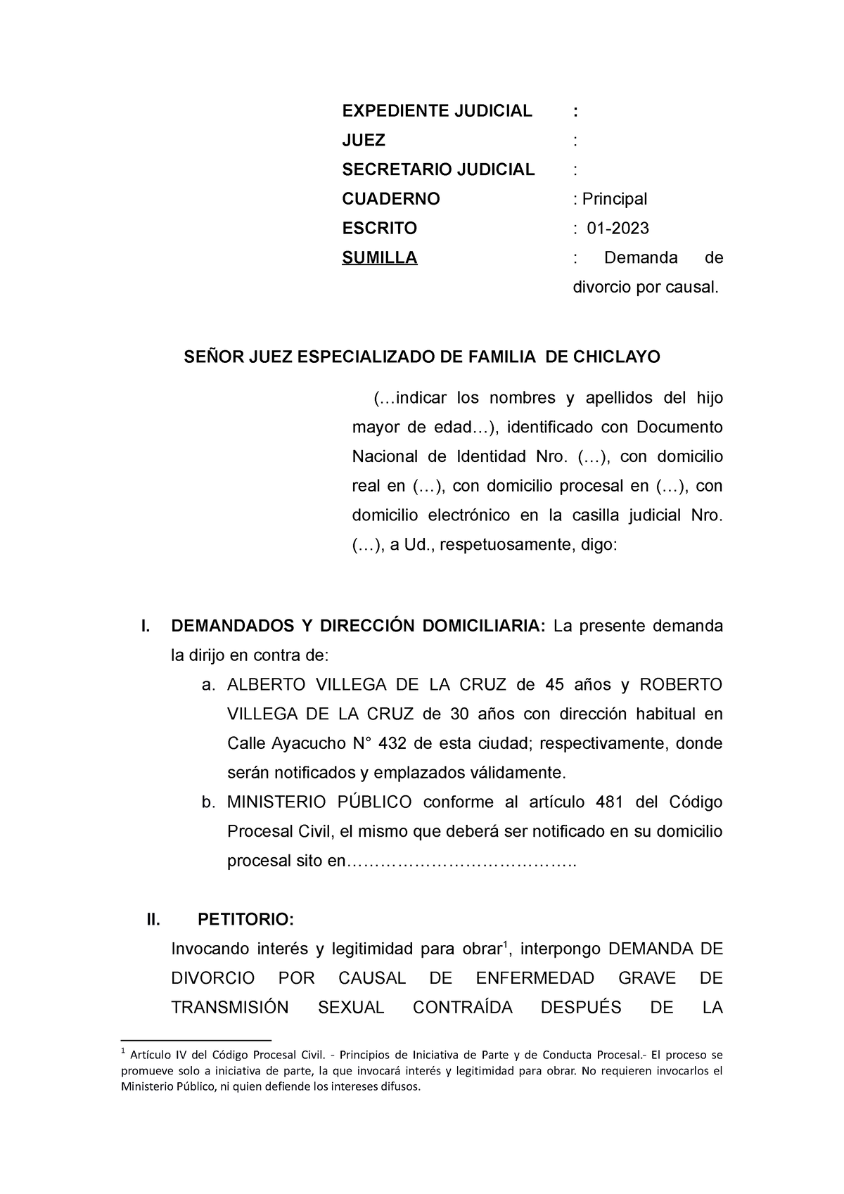 Demanda DE Divorcio - dsdsfdg - EXPEDIENTE JUDICIAL : JUEZ : SECRETARIO ...