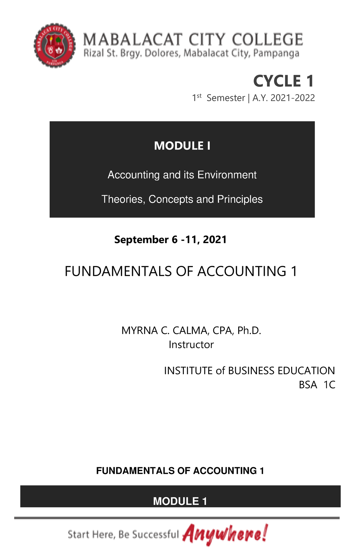 Final Module 1 Beactg 1 2021 - ####### FUNDAMENTALS OF ACCOUNTING 1 ...