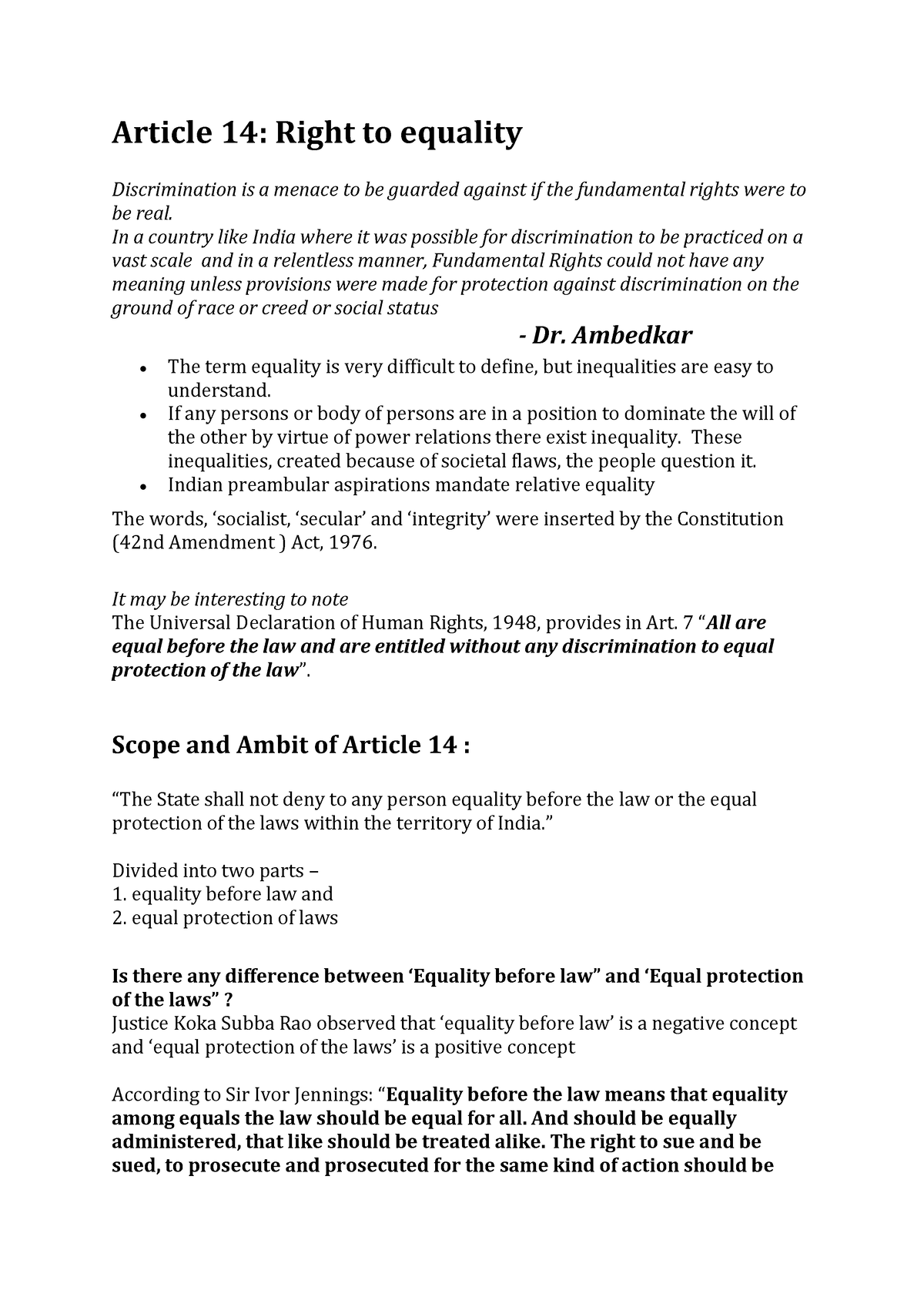 case study on article 14 in india