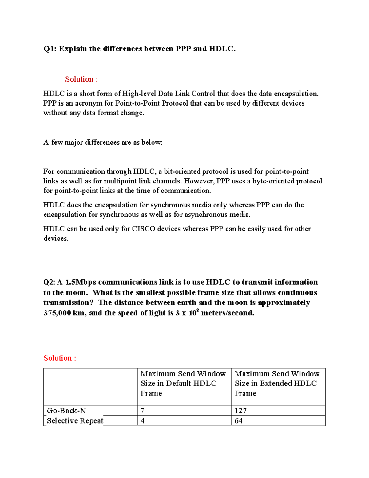 NWC203PE ki2023 - Q1: Explain the differences between PPP and HDLC ...