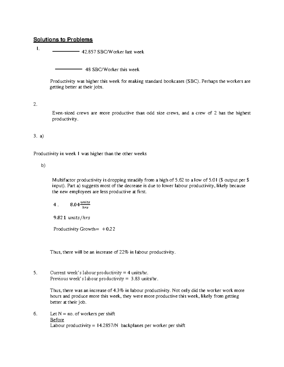 Answer to Problems - Practice - Solutions to Problems 1. 42 SBC/Worker ...