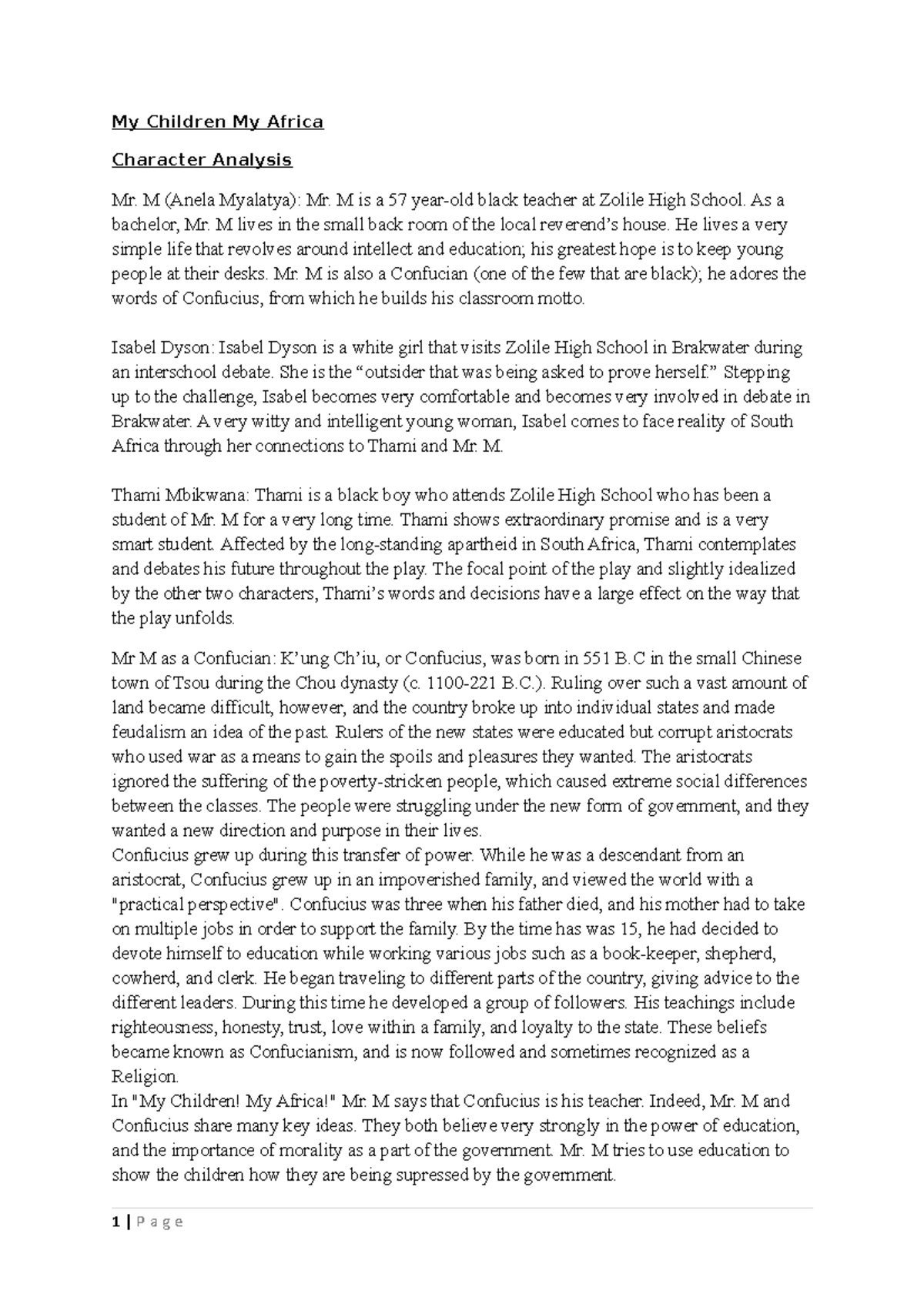 Eng FAL Gr 12 My Children My Africa notes My Children My Africa