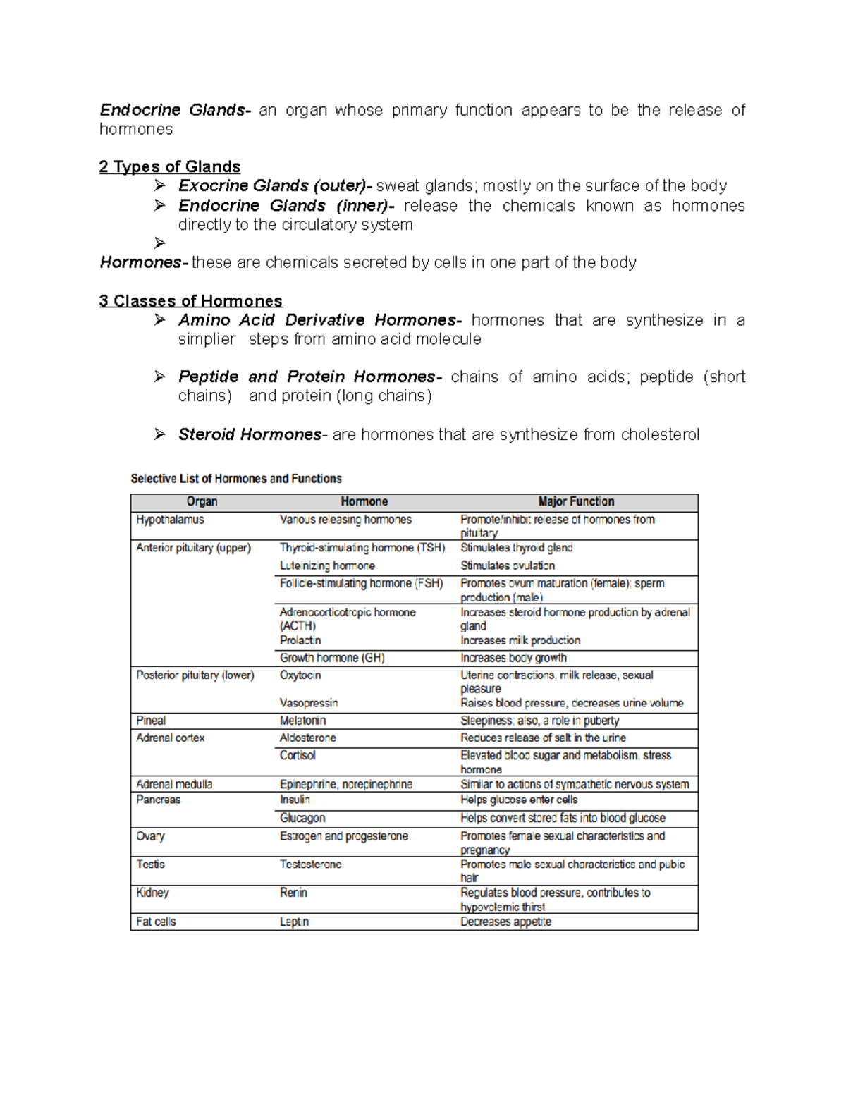 Psych Notes 5 Endocrine Glands an organ whose primary function