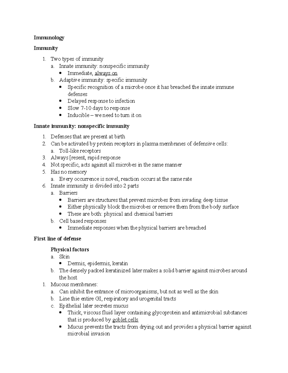 Exam 12 - Lecture notes 12 - Immunology Immunity 1. Two types of ...