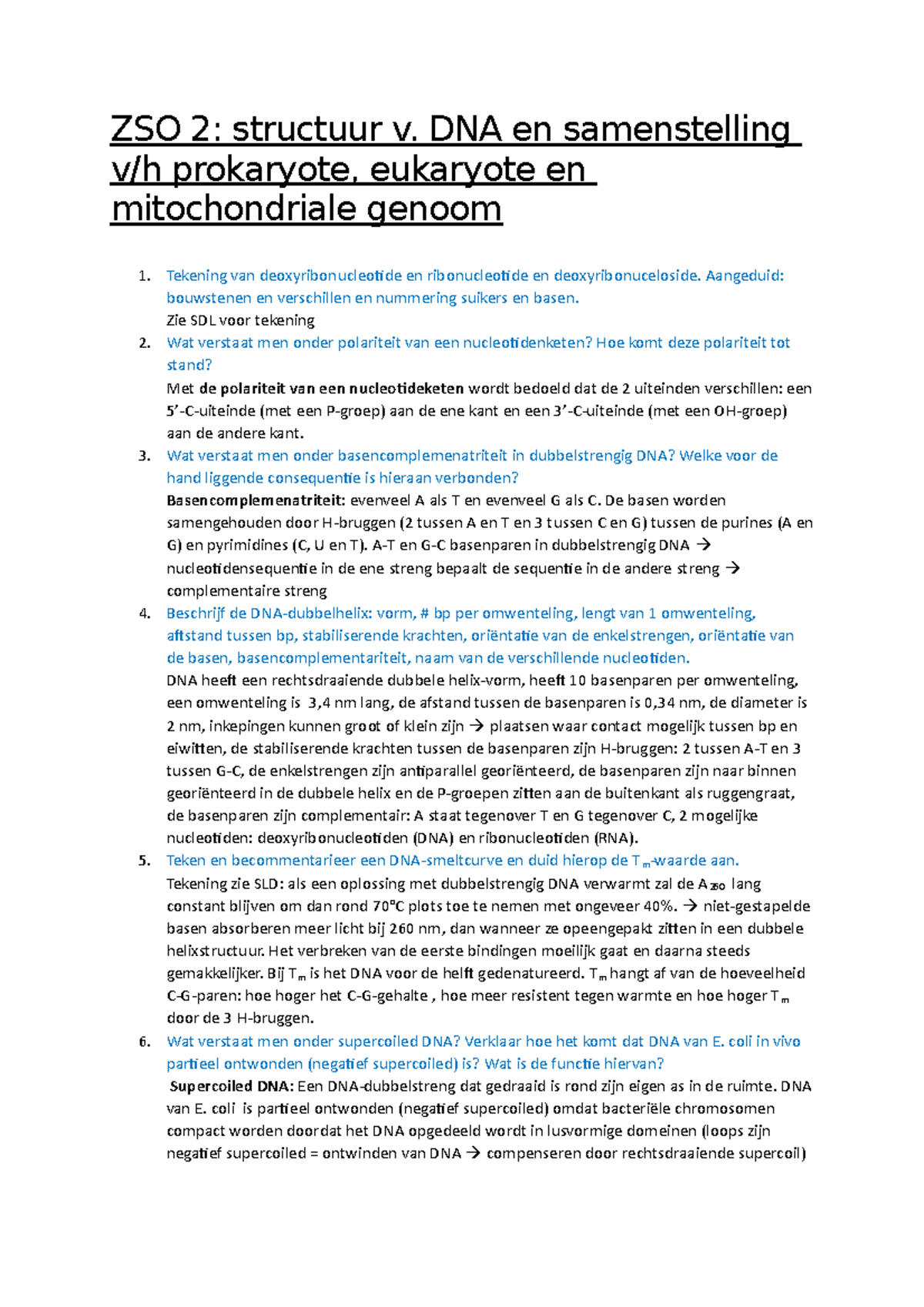 ZSO 2 - ZSO 2: Structuur V. DNA En Samenstelling V/h Prokaryote ...