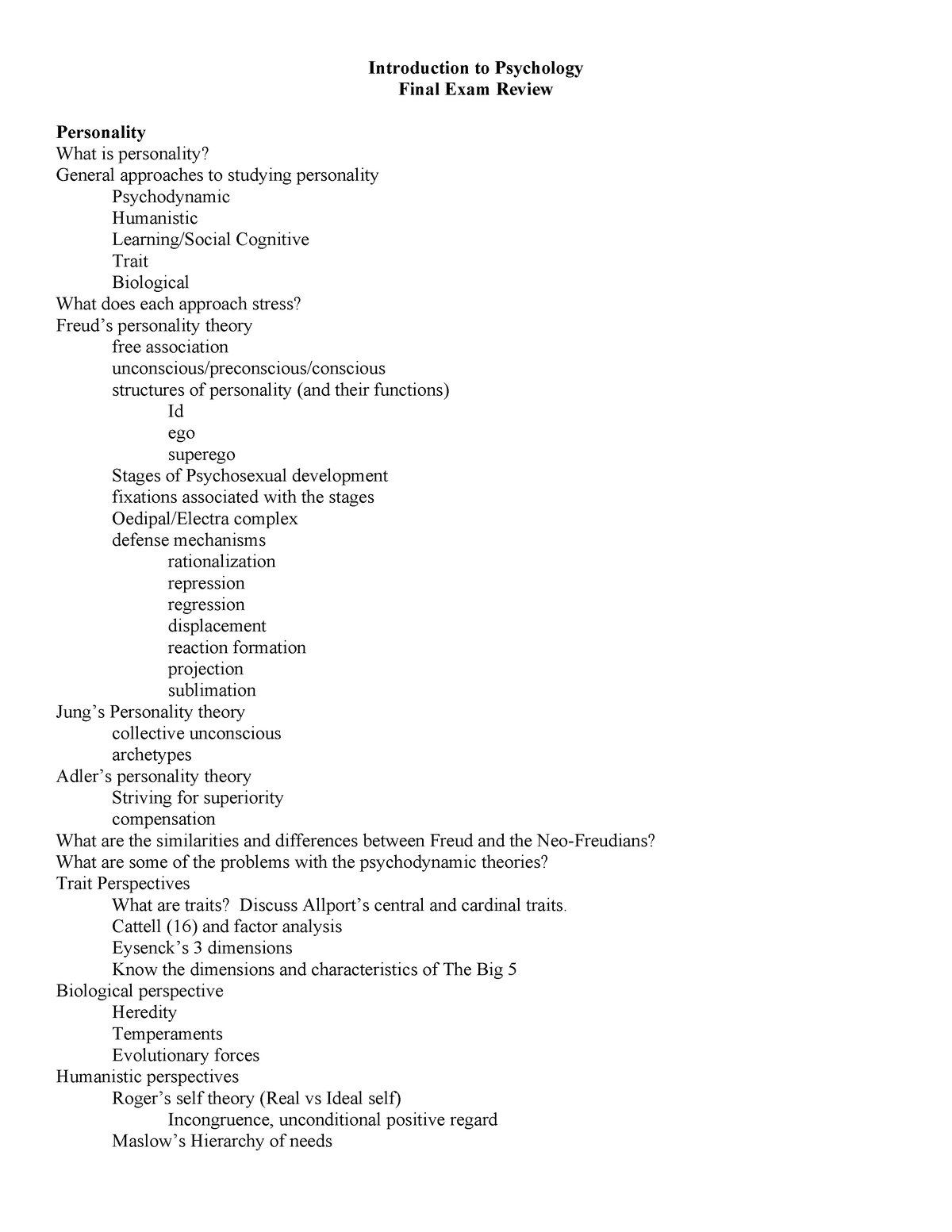 PSY100Final Exam Review.Fall2020 - Introduction To Psychology Final ...