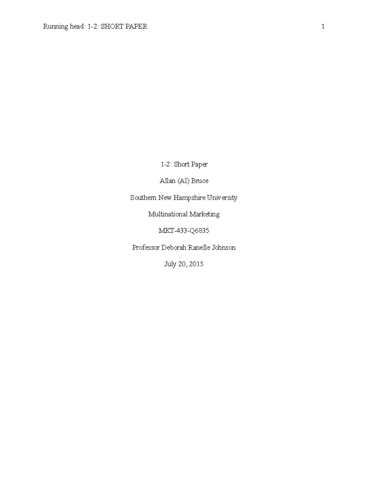 1-2: Short Paper Southern New Hampshire University Multinational ...