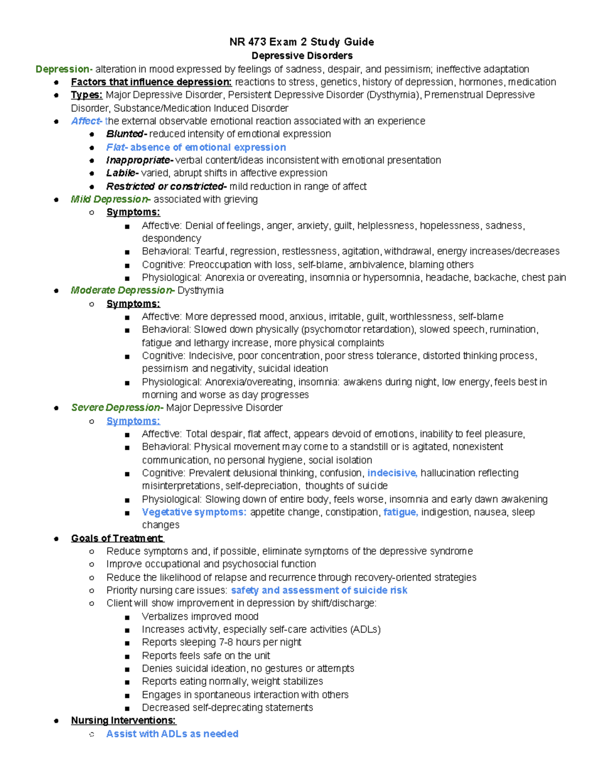 473 Exam 2 SG - Summary Mental Health - NR 473 Exam 2 Study Guide ...