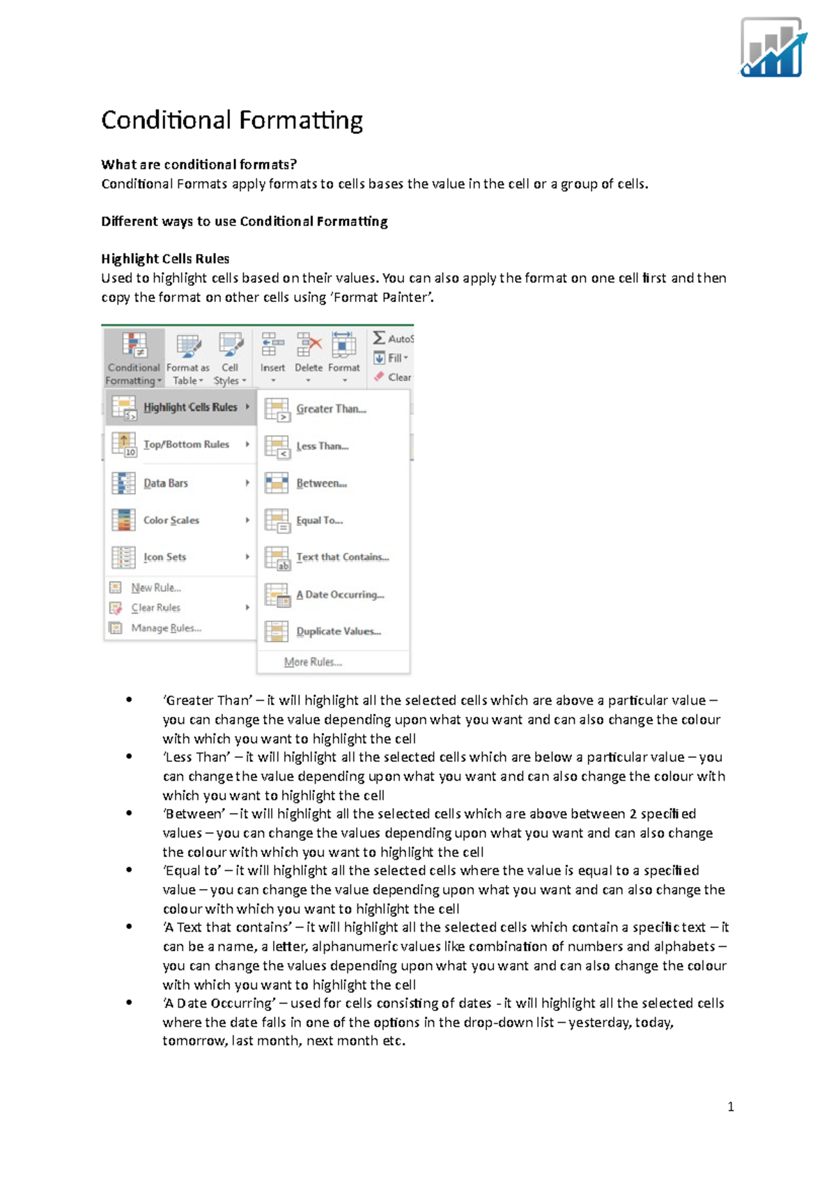 2.1 Module 3 - Conditional Formatting - Conditional Formatting What are ...
