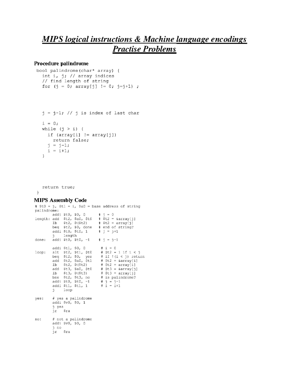 CSCI Mips logical instructions question set solutions 3 - MIPS logical ...
