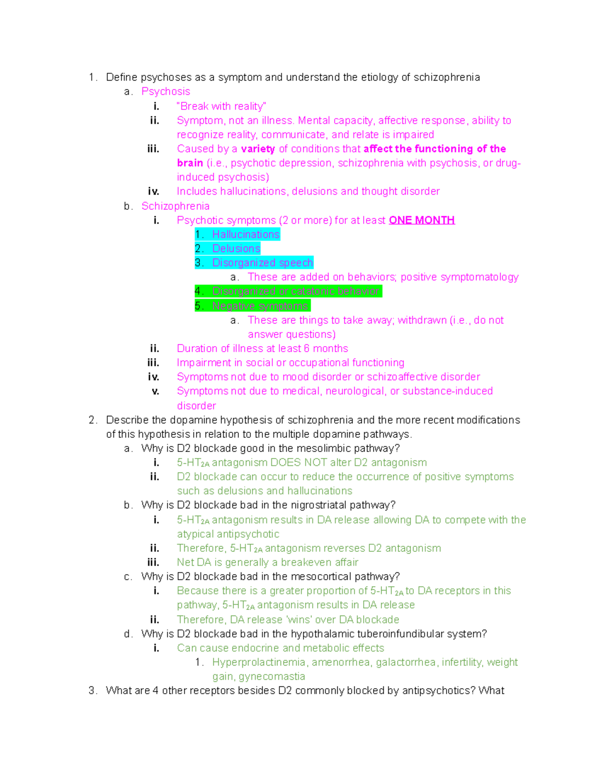 Pharmacology 2 Antipsychotics Define psychoses as a symptom and