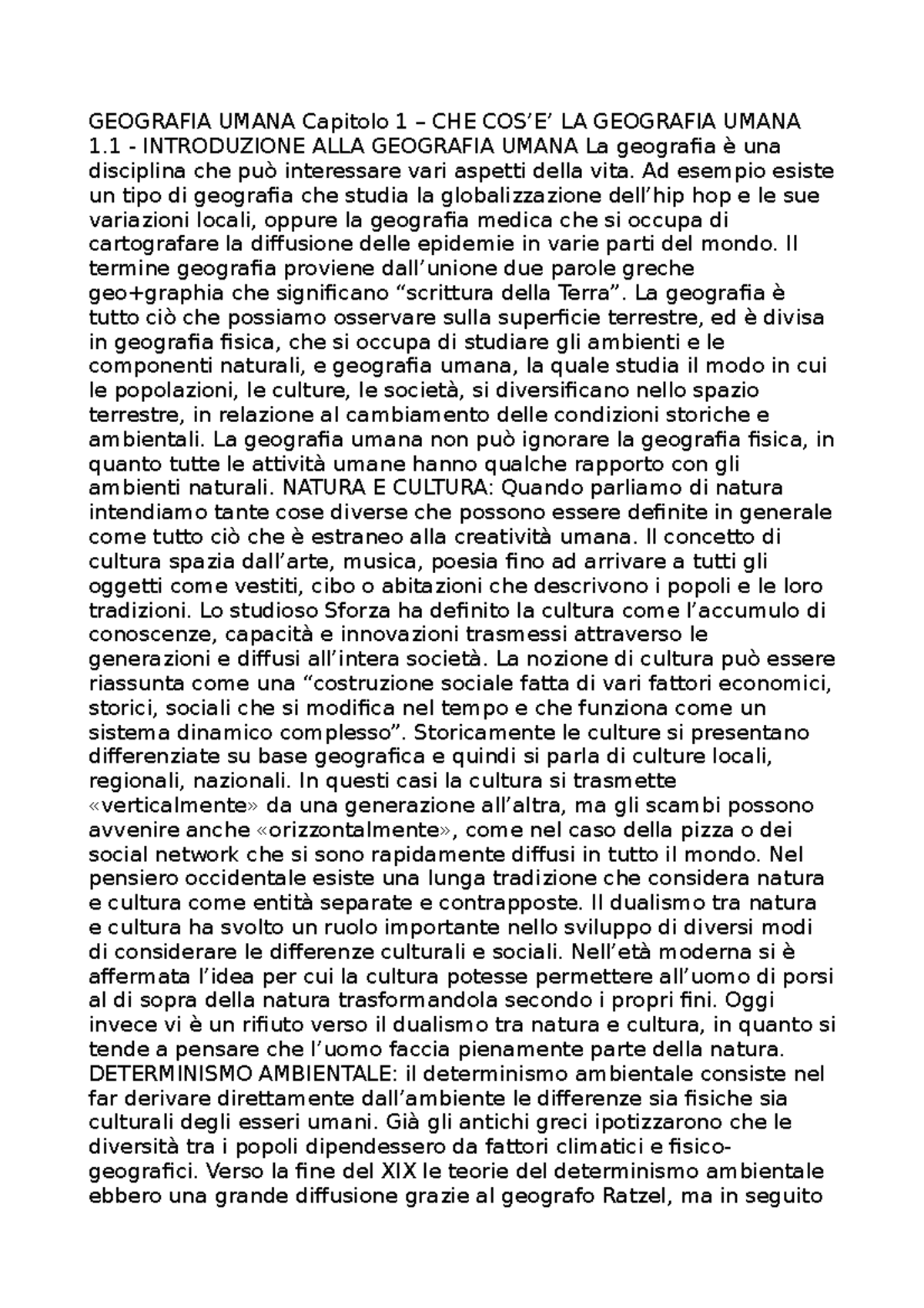 Geografia Umana Capitolo 1 - GEOGRAFIA UMANA Capitolo 1 – CHE COS’E’ LA ...