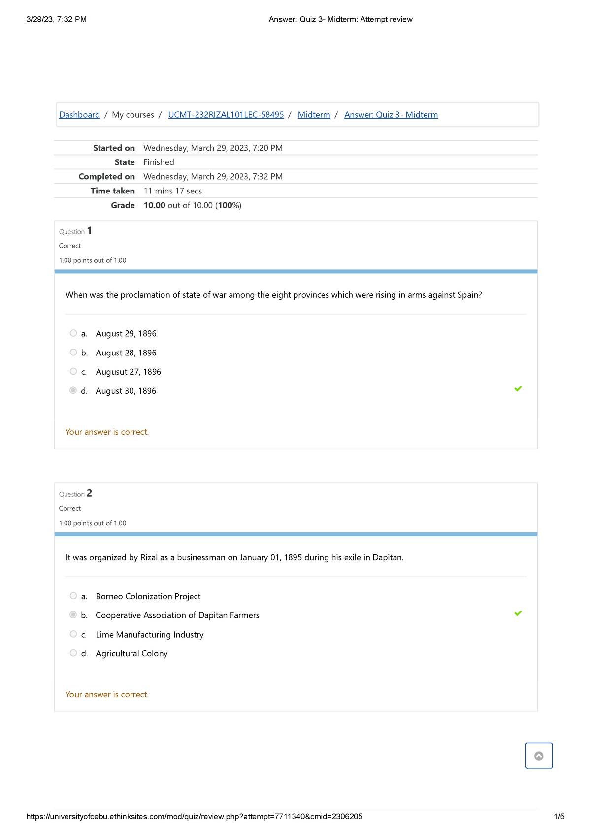 Answer -Quiz-3-Midterm -Attempt-review - Started on Wednesday, March 29 ...