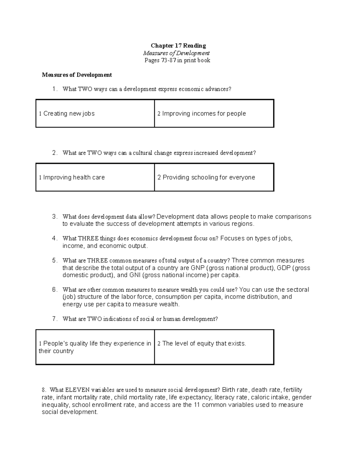 Chapter 17 Reading guide Chapter 17 Reading Measures of Development