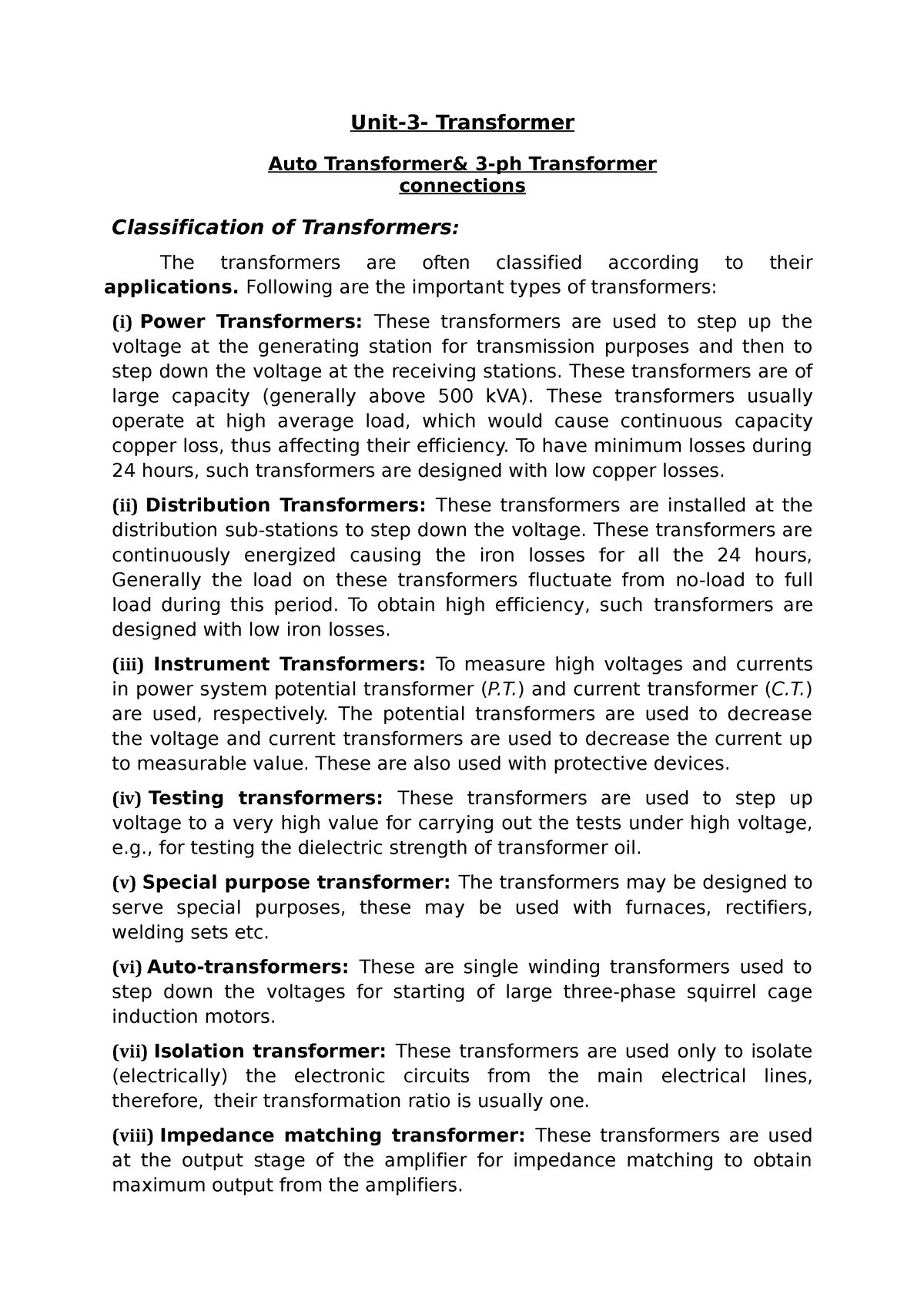 Bee Auto Transformer - Lecture Notes For Bee Unit Iii - Unit-3 ...