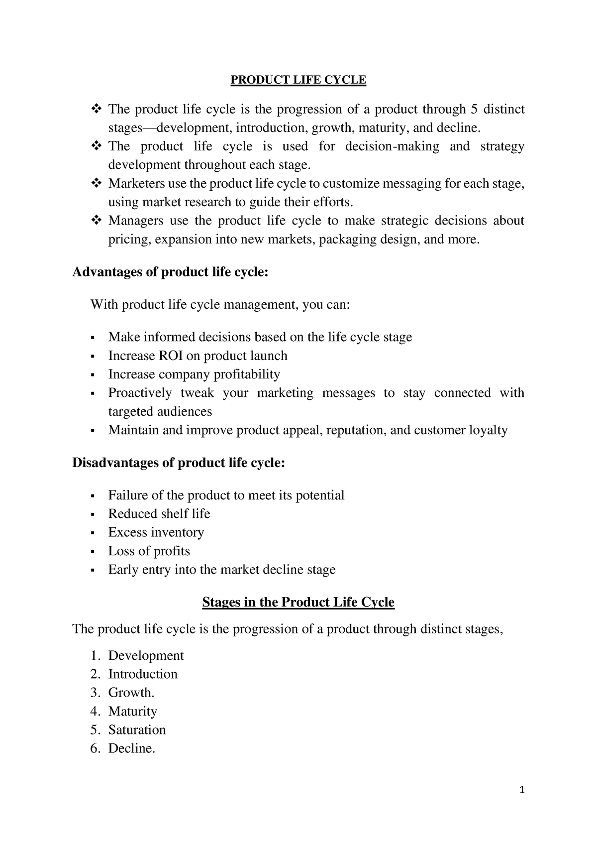 Stages In The Product Life Cycle 1 PRODUCT LIFE CYCLE The Product 