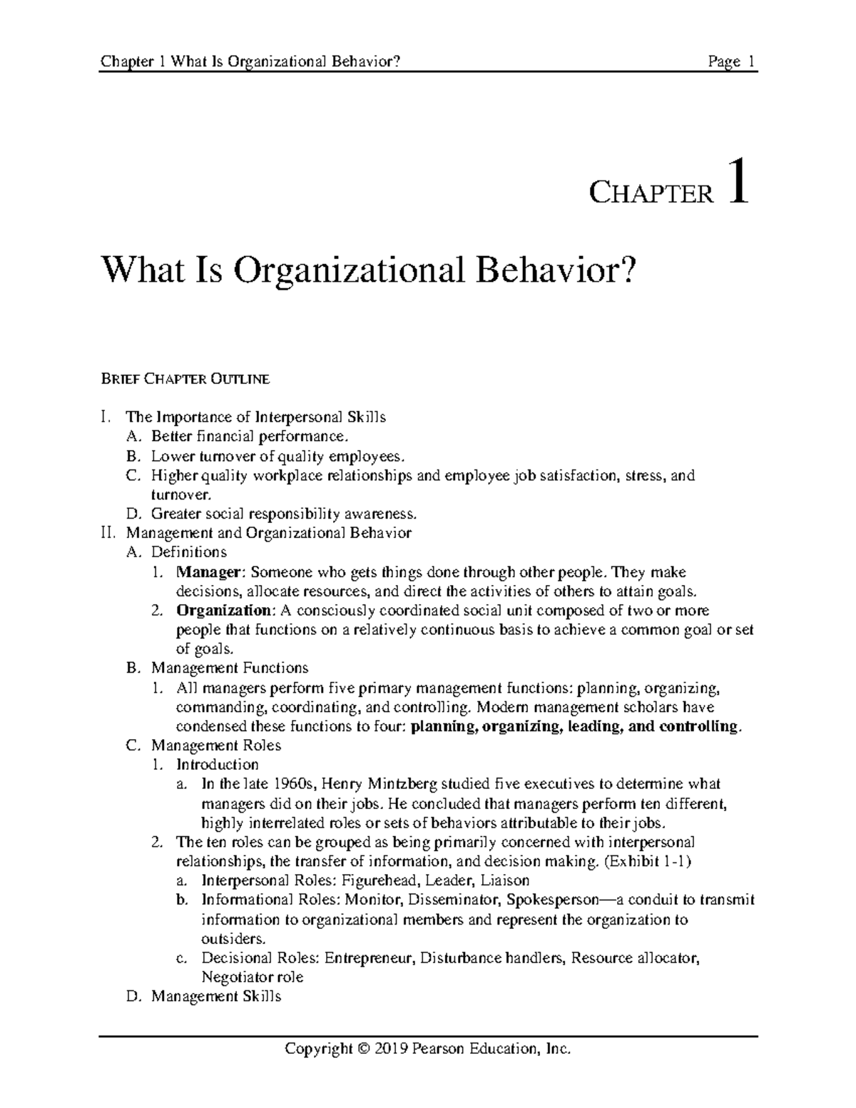 CH1 - It's the outline for C1 - Organizational Behavior - CHAPTER 1 ...