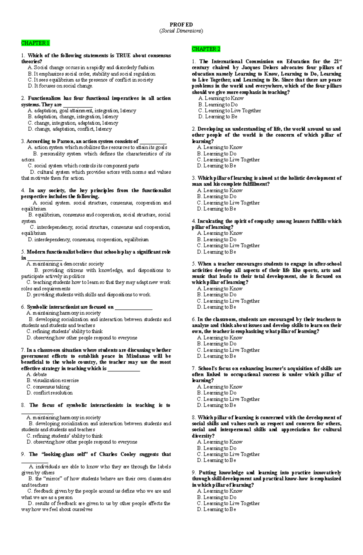 Let reviewer for board exam prof ed social dimensions chapter 1
