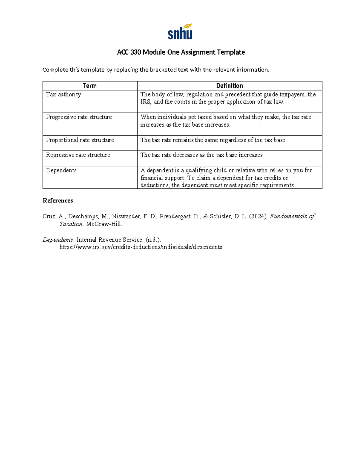 ACC 330 Module One Assignment Template (1) - ACC 330 Module One ...