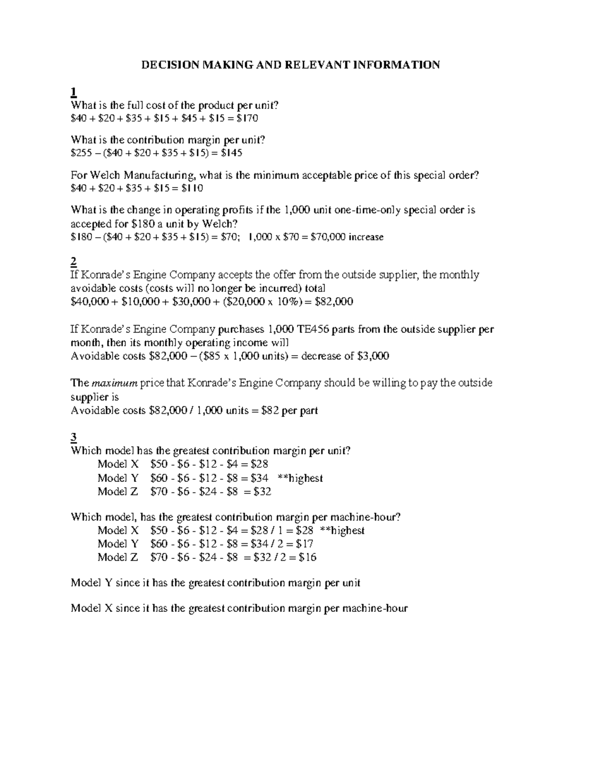 Assignment 1 Solution to chapter 11 of managememt accounting - DECISION ...