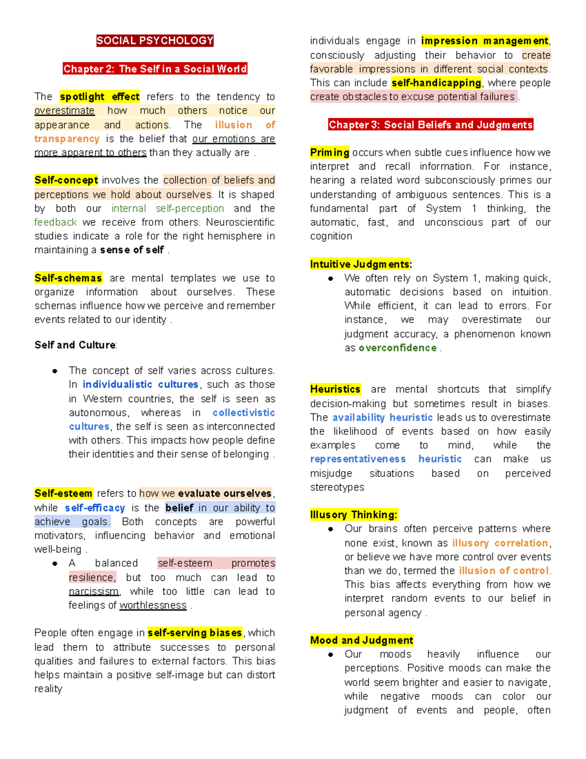 Social Psychology Summary - SOCIAL PSYCHOLOGY Chapter 2: The Self in a ...