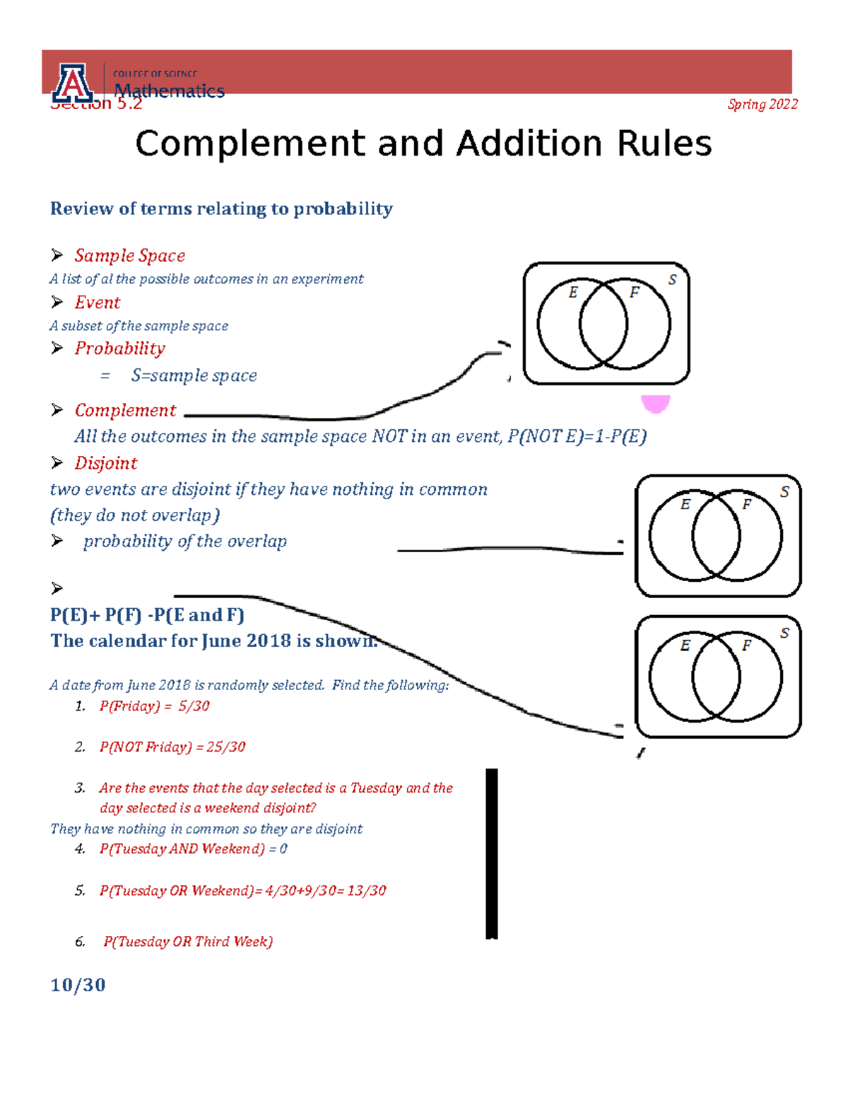 5.2 Lecture - Section 5 Spring 2022 Complement and Addition Rules ...