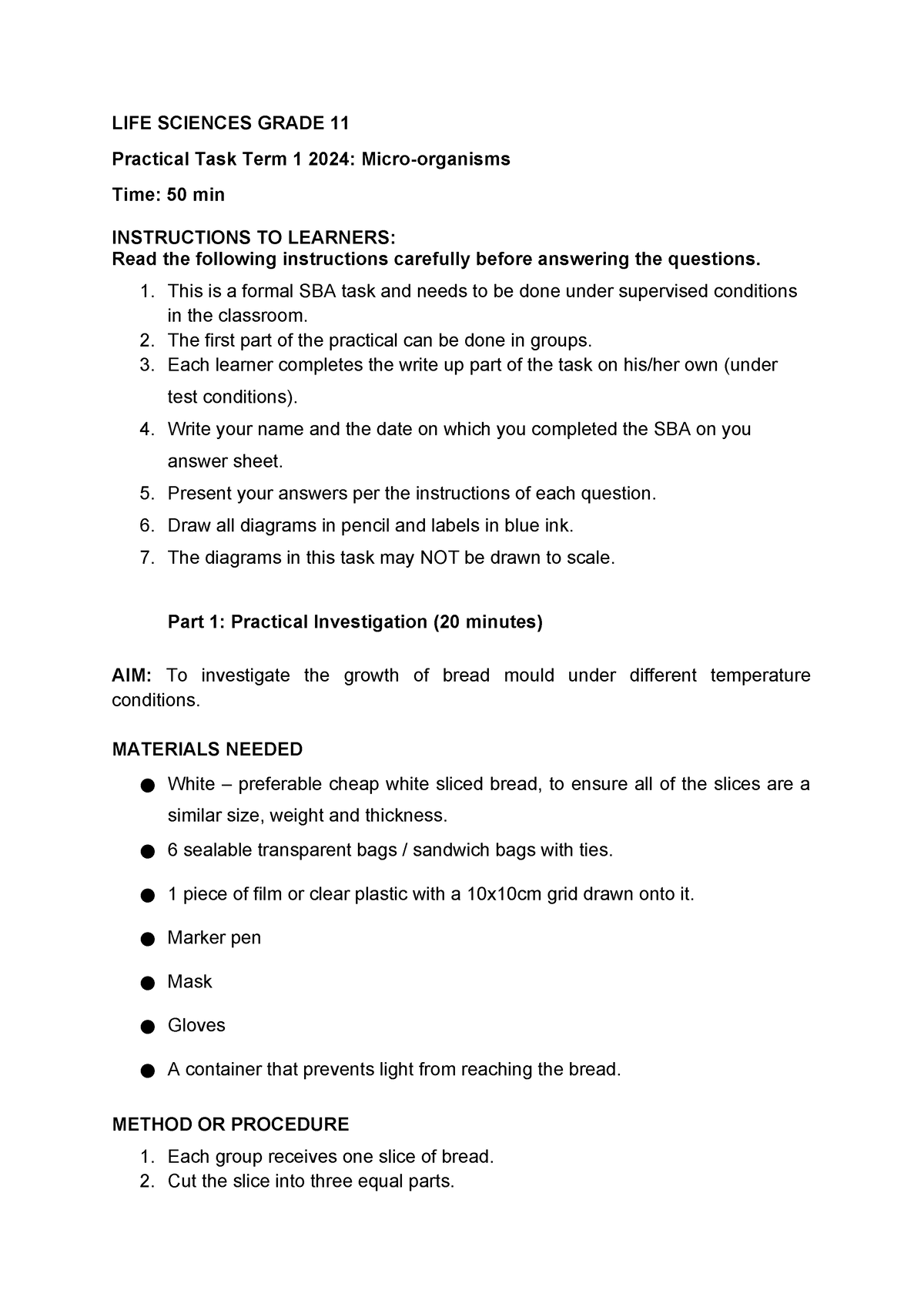 life sciences sba assignment grade 11