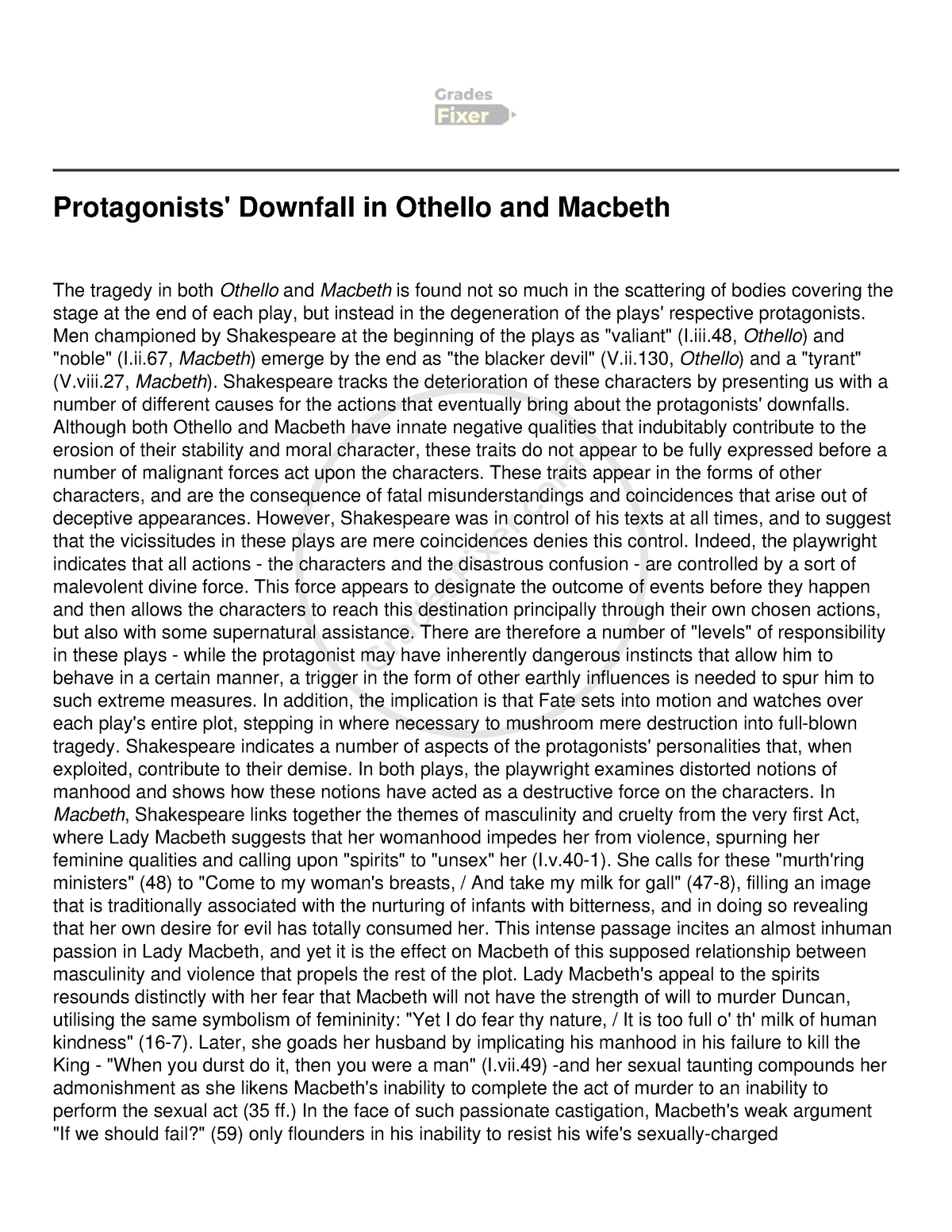 othello's downfall essay