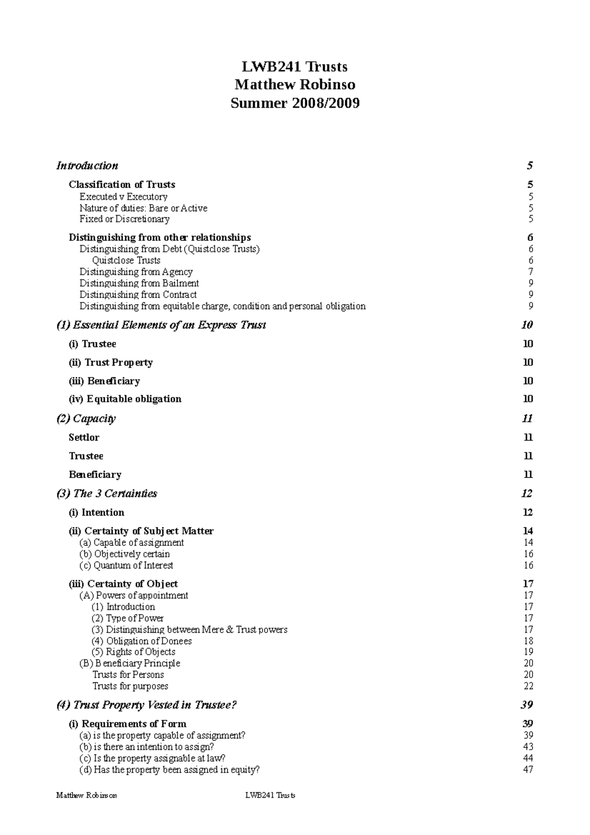 2009-2009 trust lecture and course notes - LWB241 Trusts - **Summer ...
