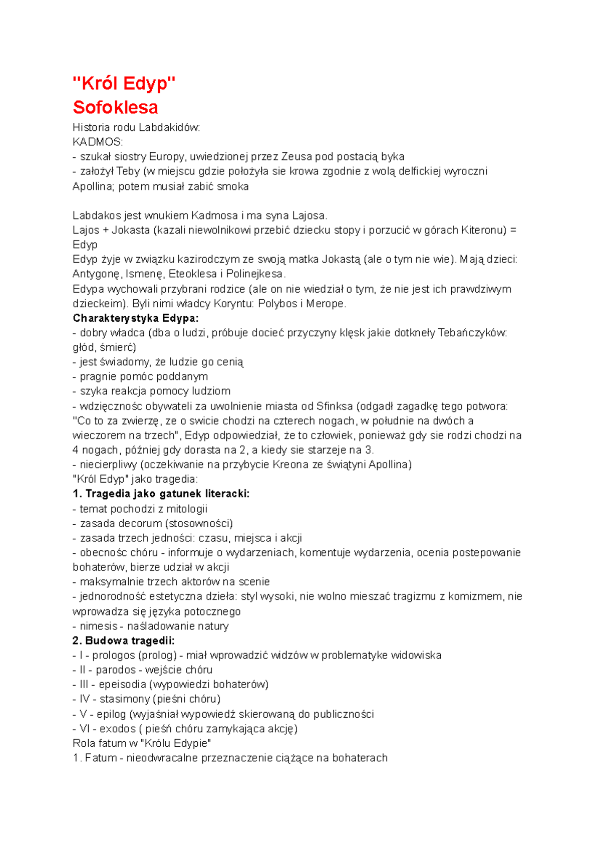 Krol Edyp Sprawdzian Z Tresci Lektury Online