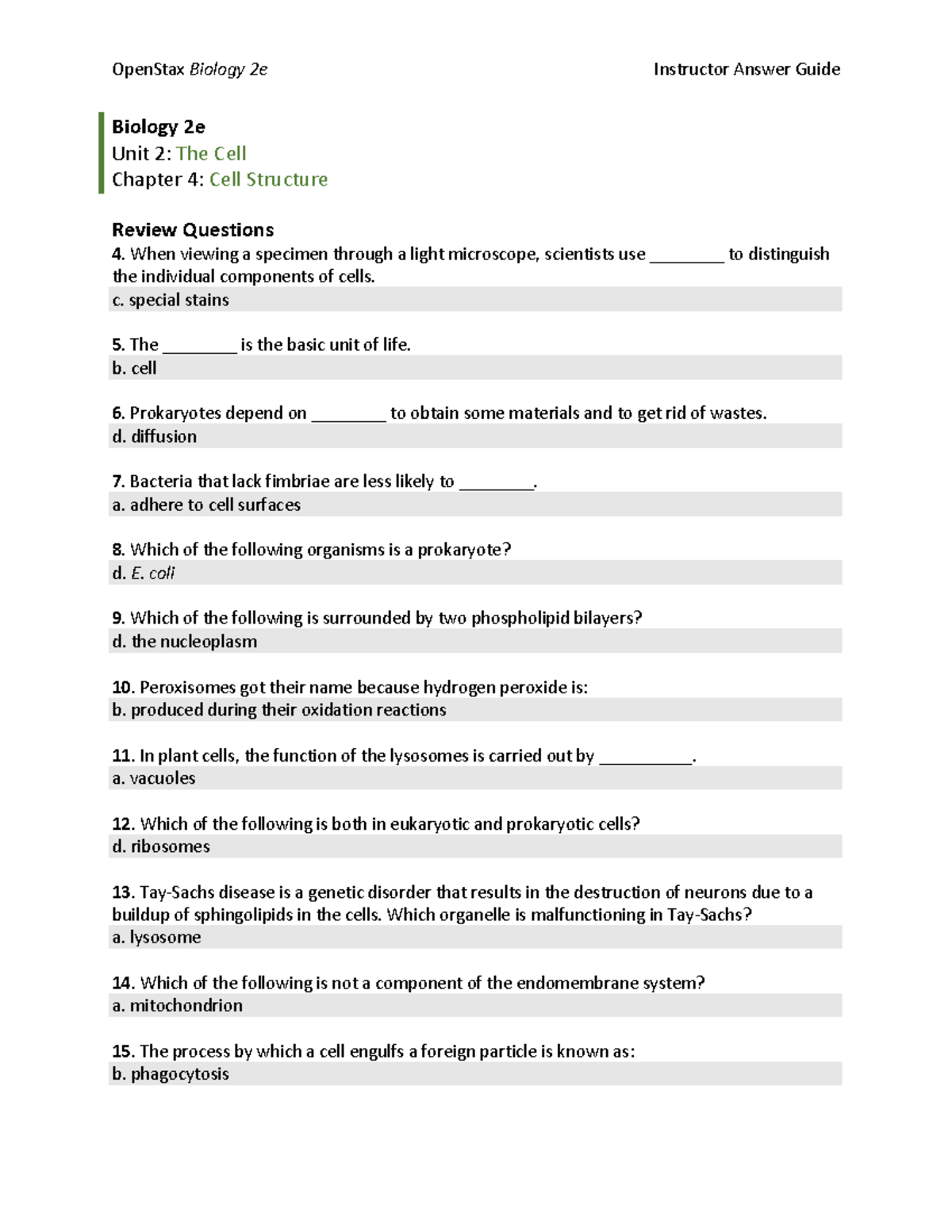 Practexam 2key - Exam 2 - Biology 2e Unit 2: The Cell Chapter 4: Cell ...