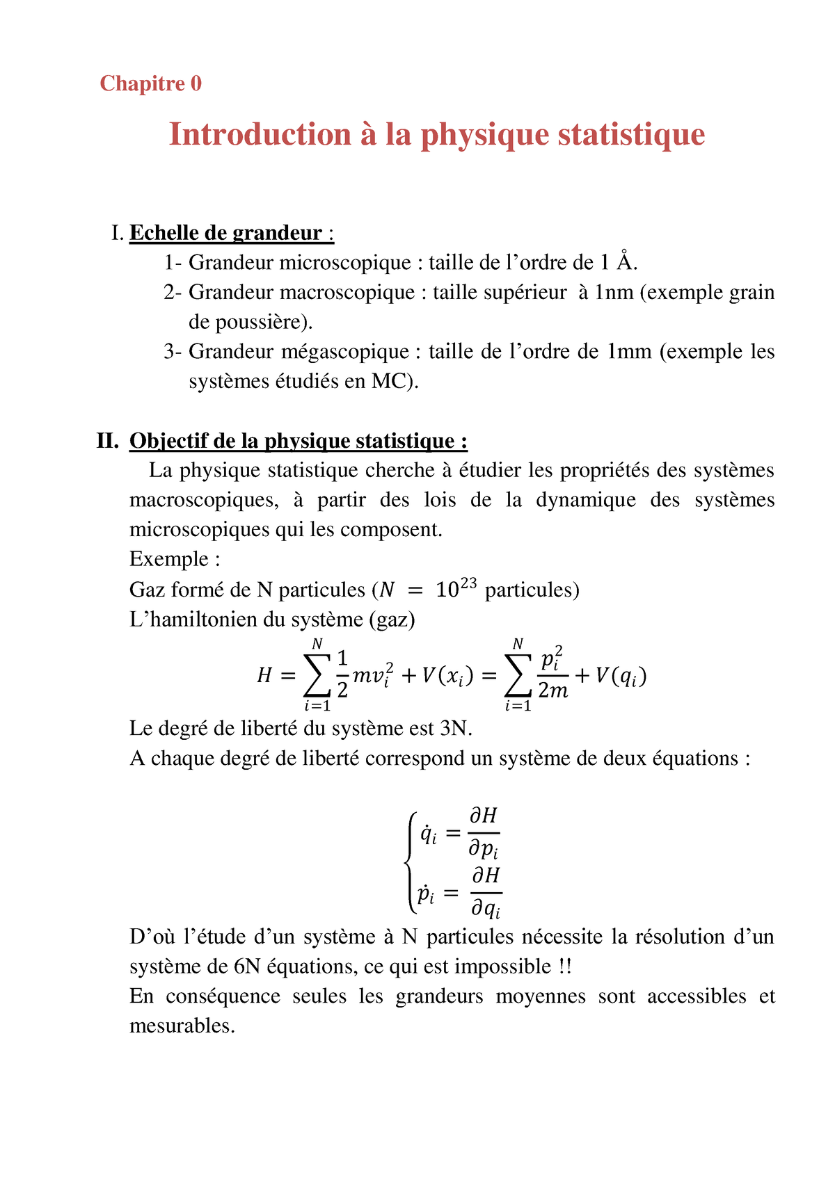 Chapitre 0 Introduction à La Physique Statistique-1 - Chapitre 0 ...