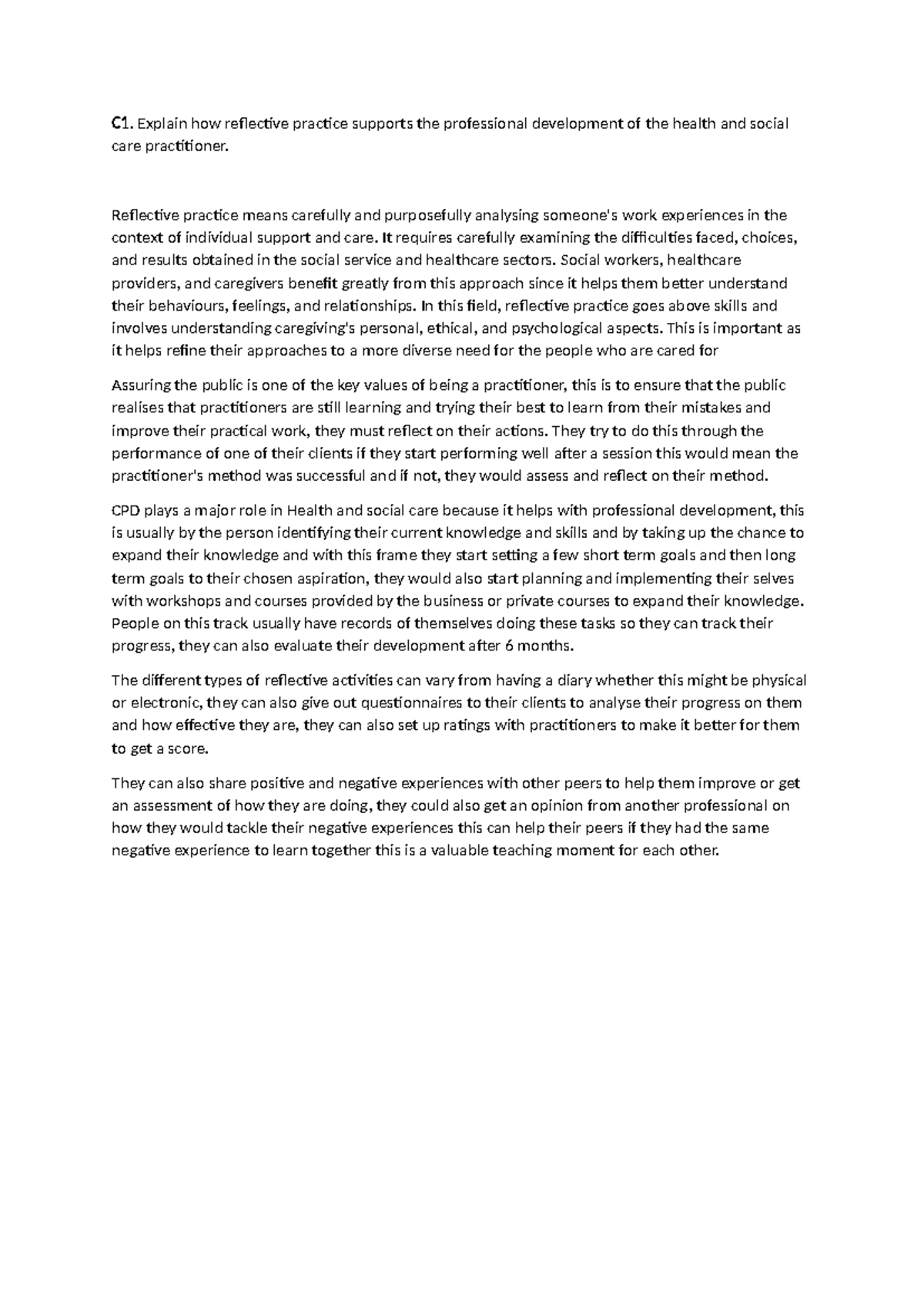 the open notes of a aaaa - C1. Explain how reflective practice supports ...