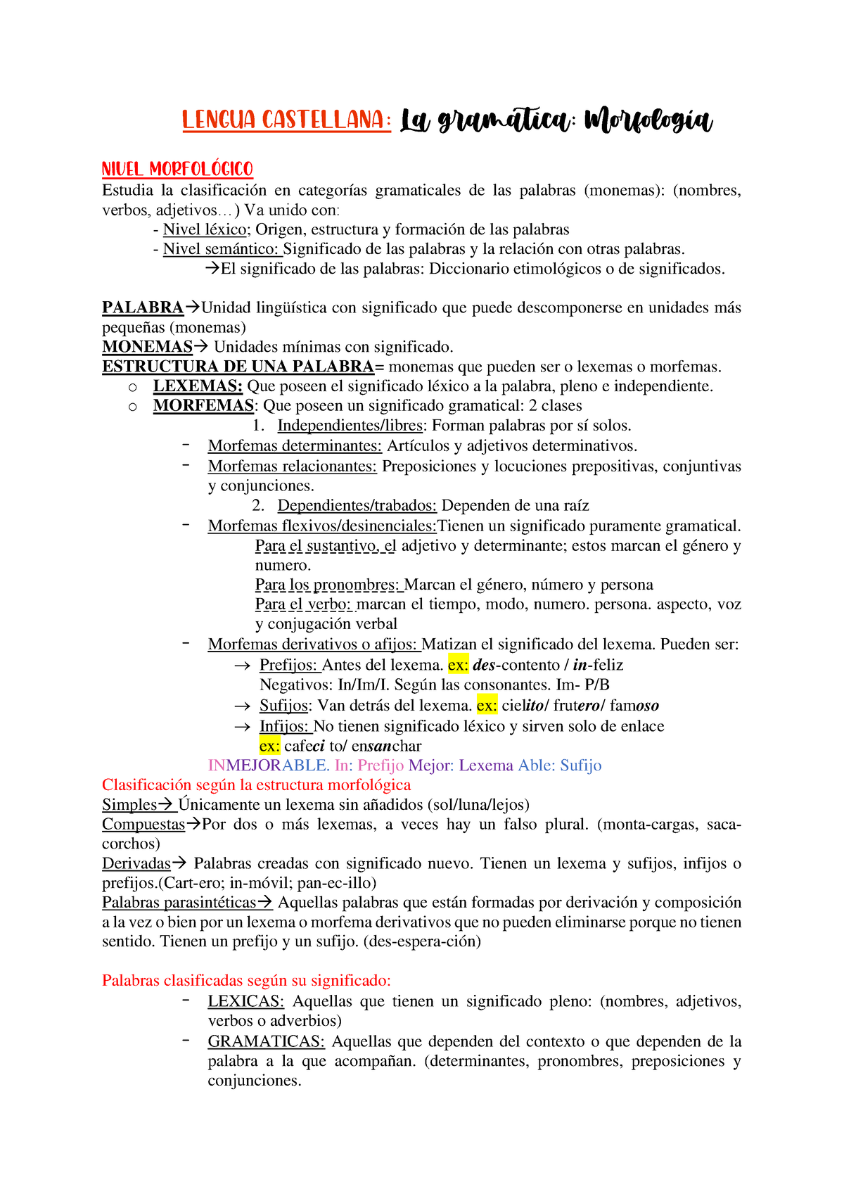 Morfología Y Sintaxis Castellano - Lengua Castellana: La Gram·tica ...