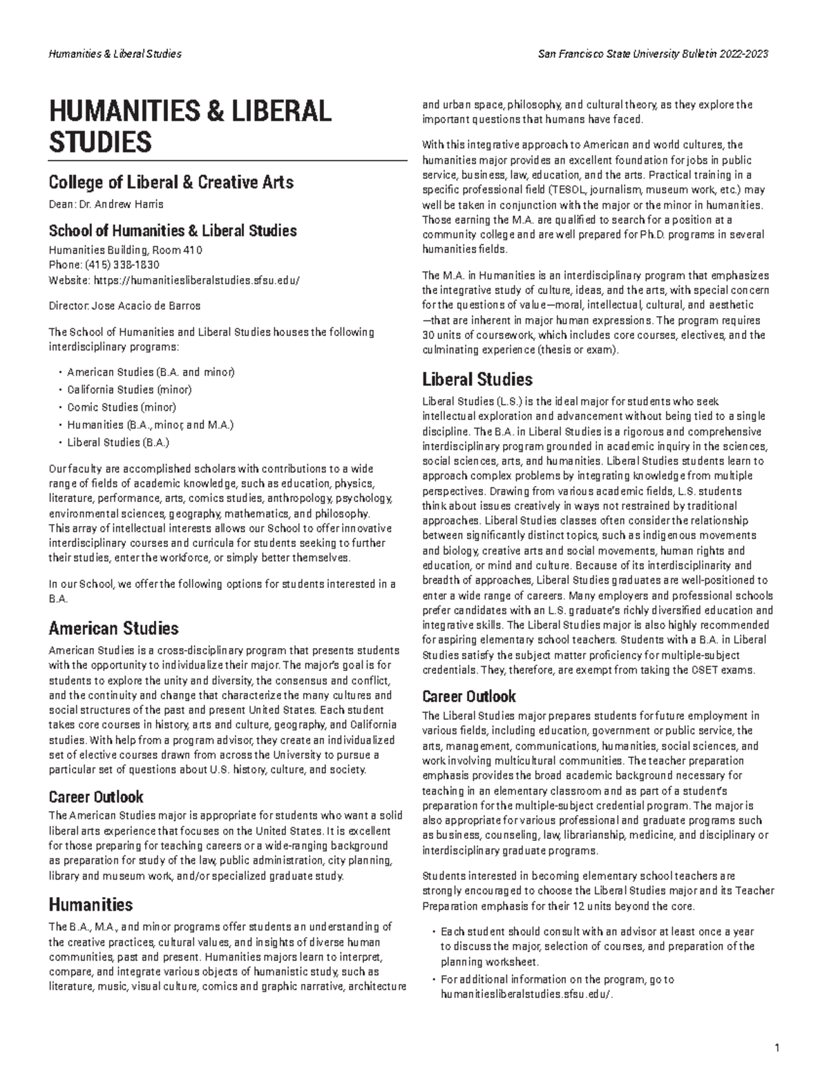 Humanities and liberal studies - Humanities & Liberal Studies San ...