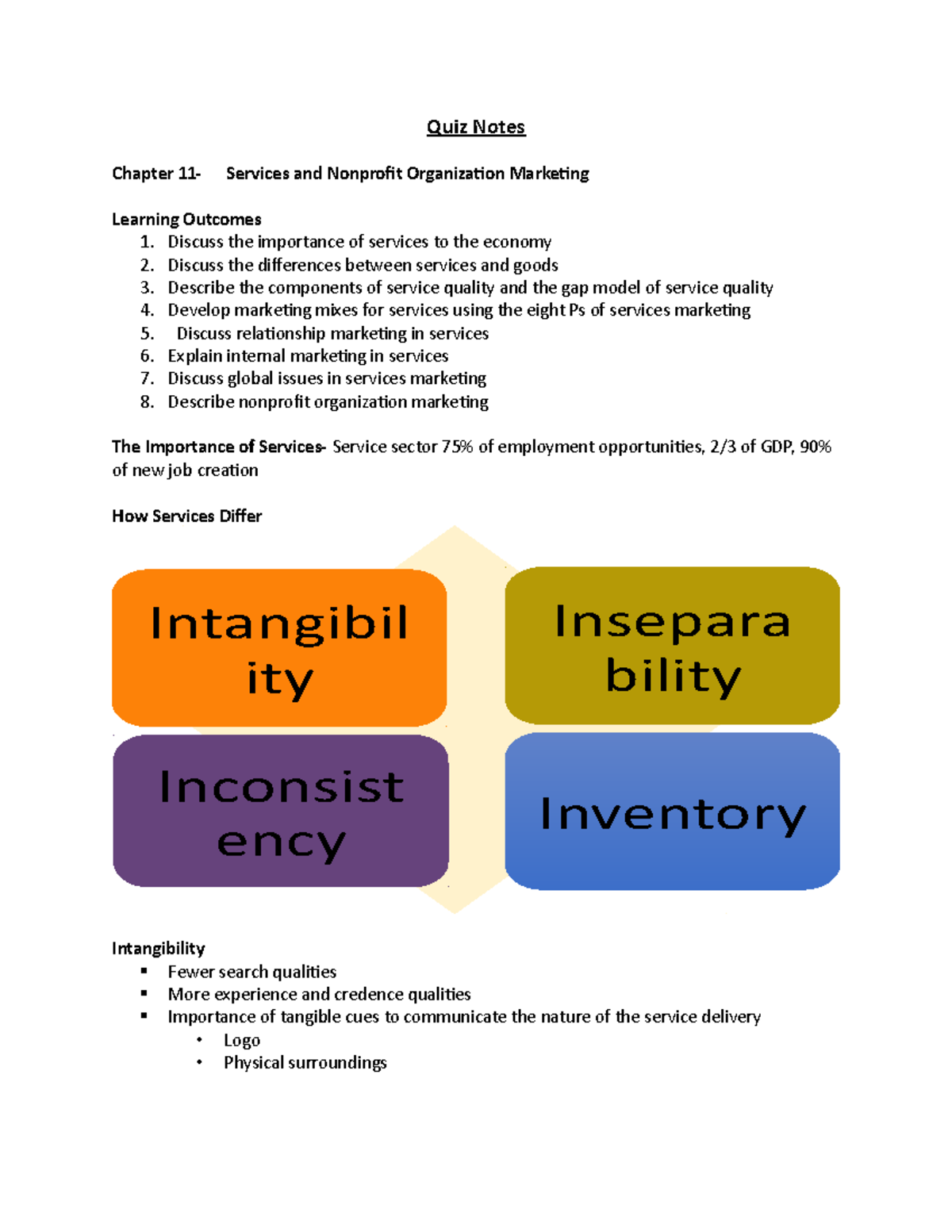 MRK108 Chapter 11, Lecture 7, Quiz notes - Quiz Notes Chapter Services ...