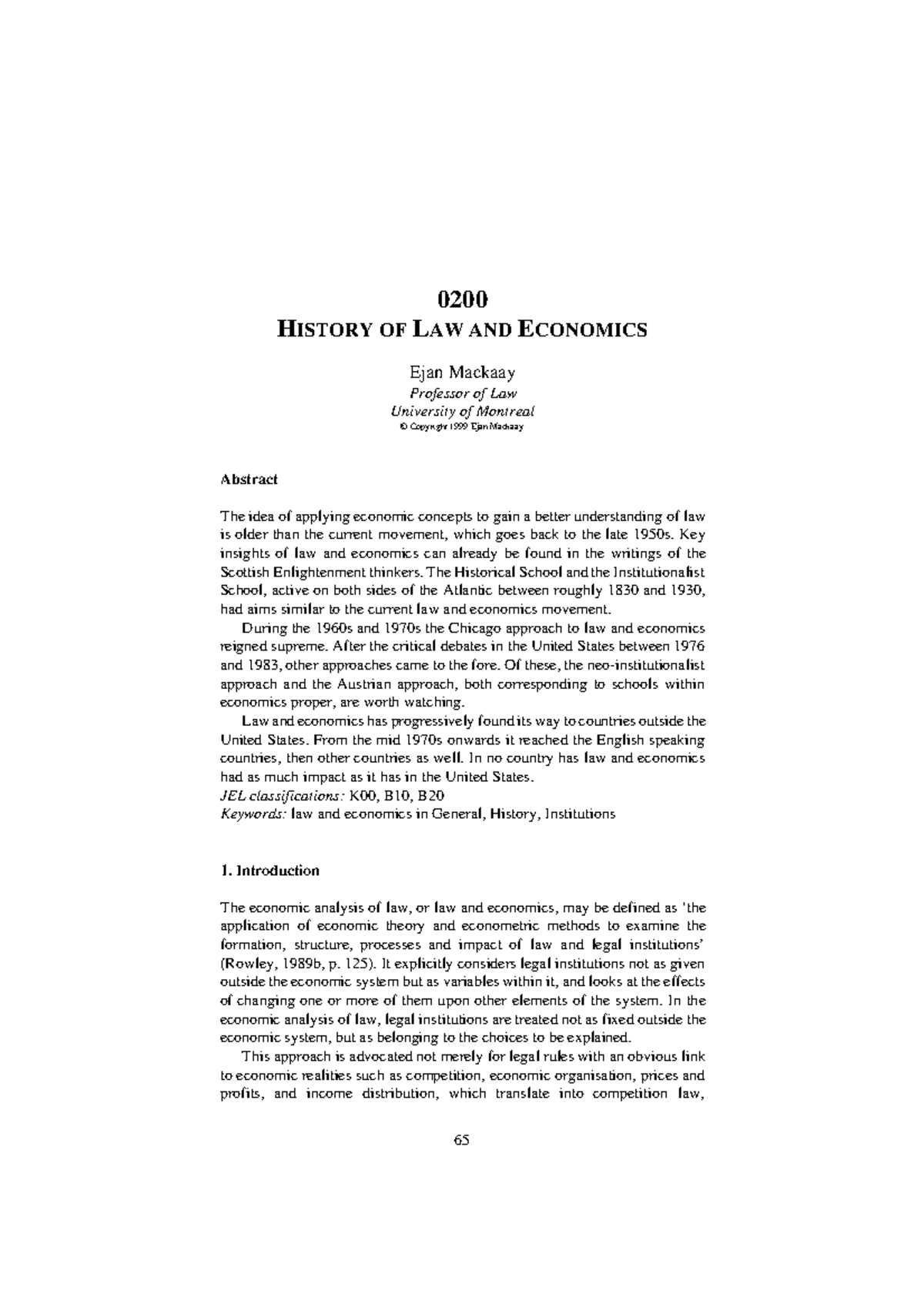 History OF LAW AND Economics - Studocu