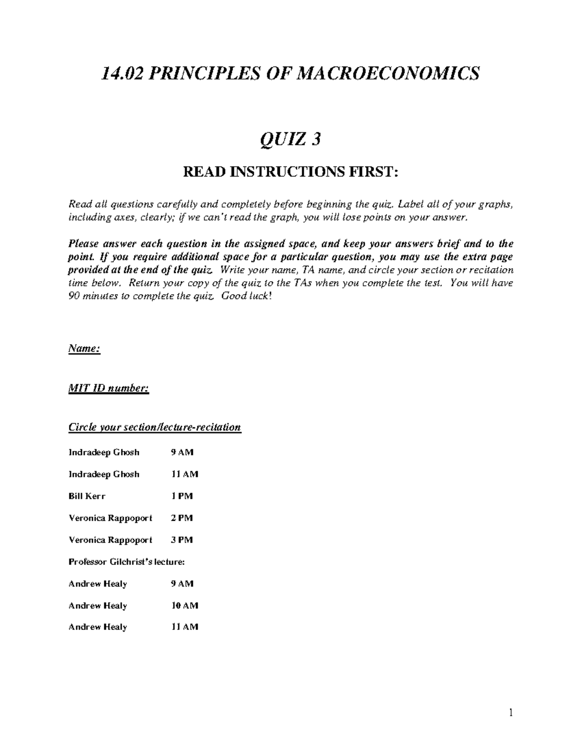 Quiz3sol - Lecture Notes - 14 PRINCIPLES OF MACROECONOMICS QUIZ 3 READ ...