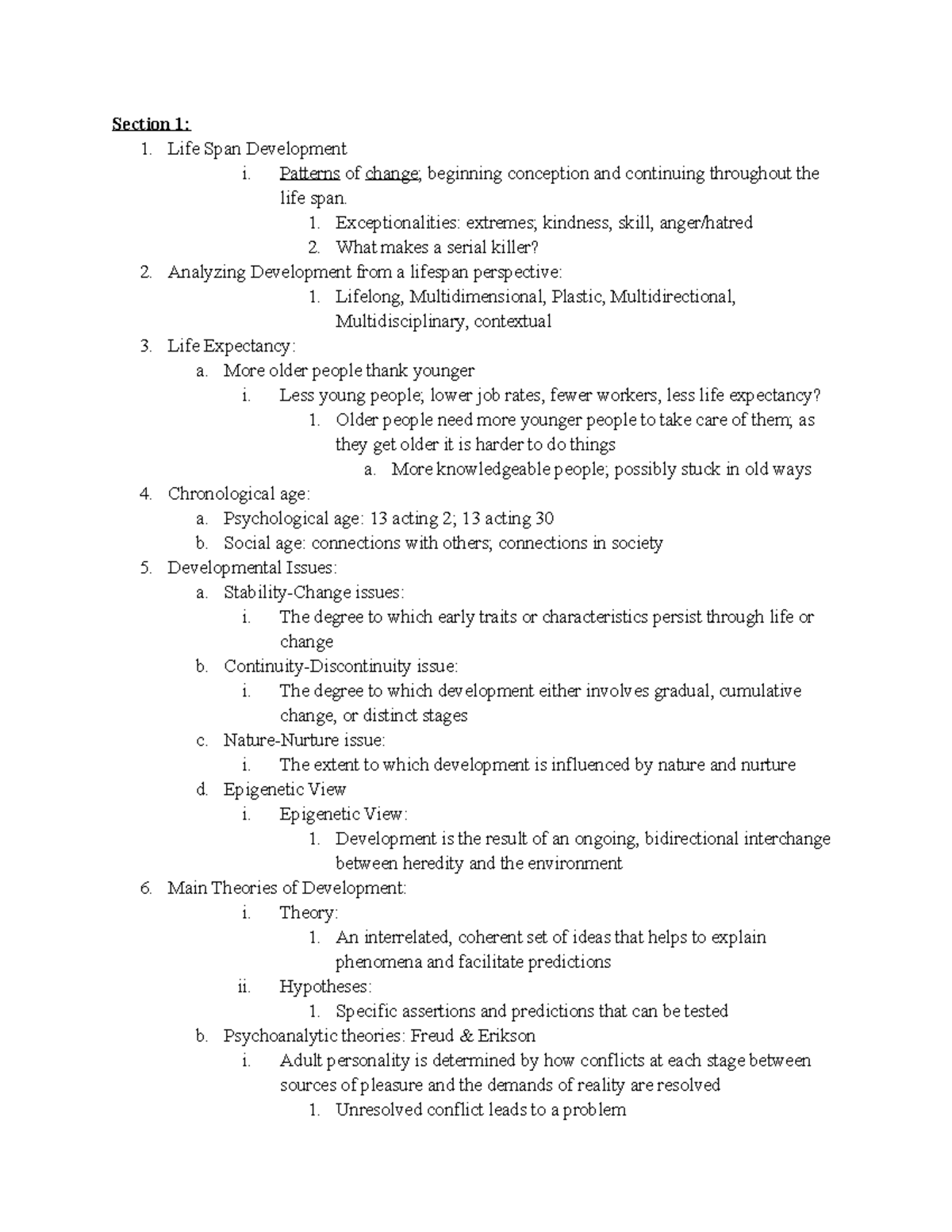 Developmental Psych Notes - Section 1: 1. Life Span Development i ...