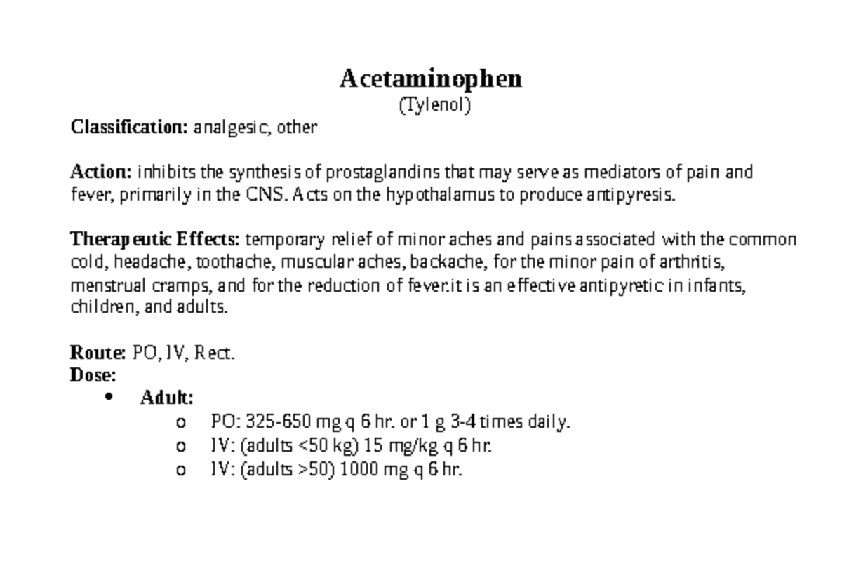 Ob meds 2 HI THERE Acetaminophen (Tylenol) Classification