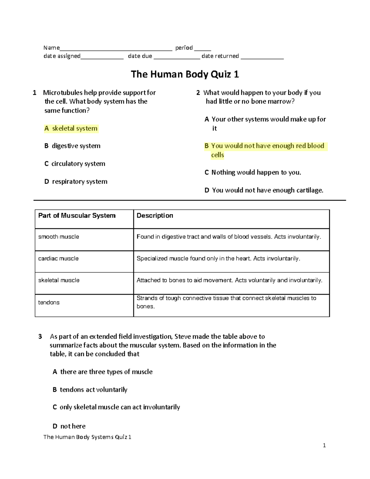 Kami Export Landon Johnson The Human Body Quiz I (SE) The Human Body Systems Quiz 1 Studocu