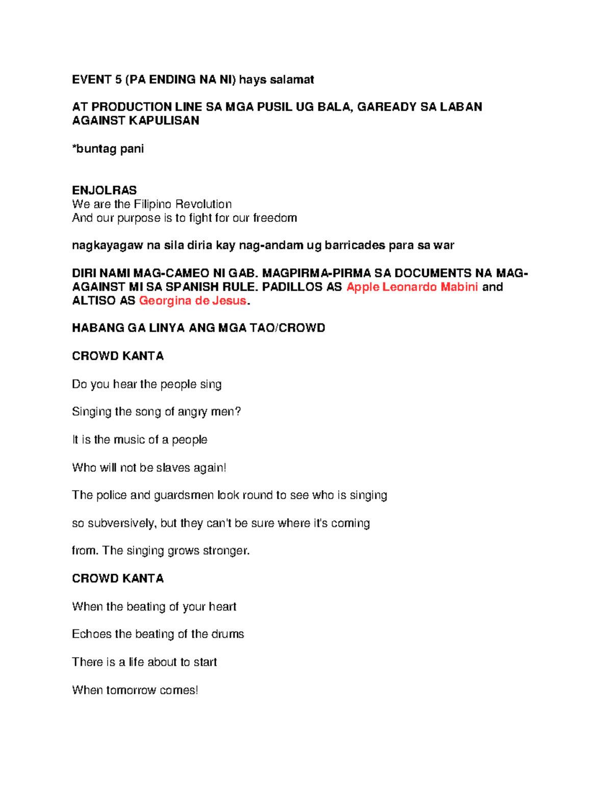 Event 5 ( Initial) I - script - EVENT 5 (PA ENDING NA NI) hays salamat ...