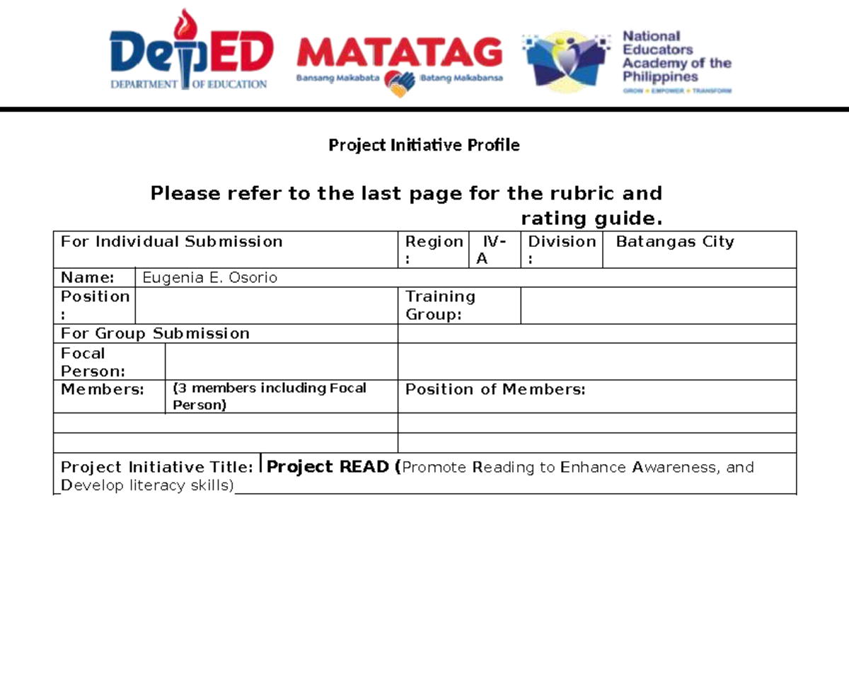 SLRP - Please refer to the last page for the rubric and rating guide ...