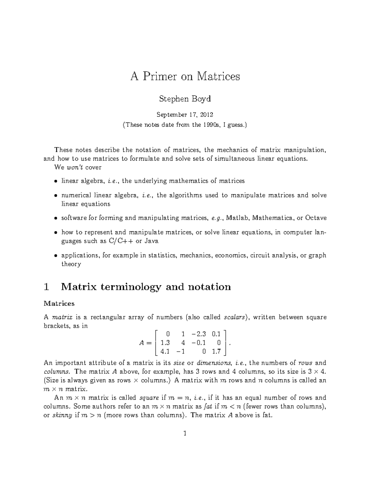 Practical - A primer on matrices - A Primer on Matrices Stephen Boyd ...